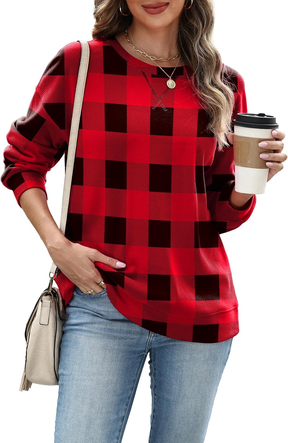 RUMIA Women's Crew Neck Sweatshirt Loose Pullover Long Sleeve Shirts Soft Tops for Women Fall Clothes 2025