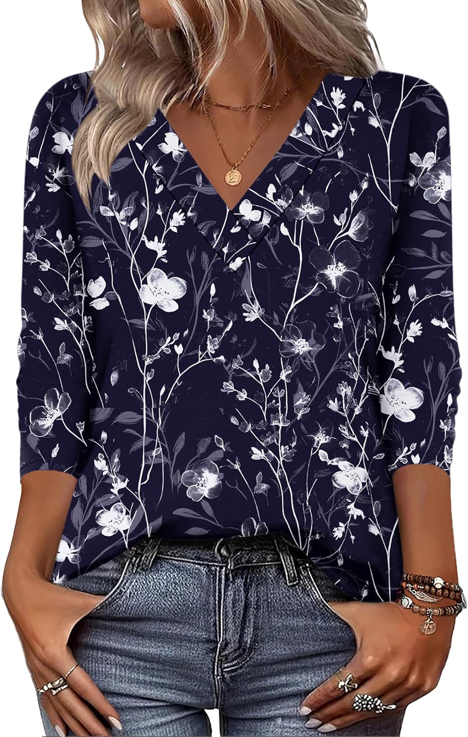 Zeagoo Women Long Sleeve Tops Dressy Casual V Neck Tshirts Basics Tee 2025 Fall Trendy Clothes