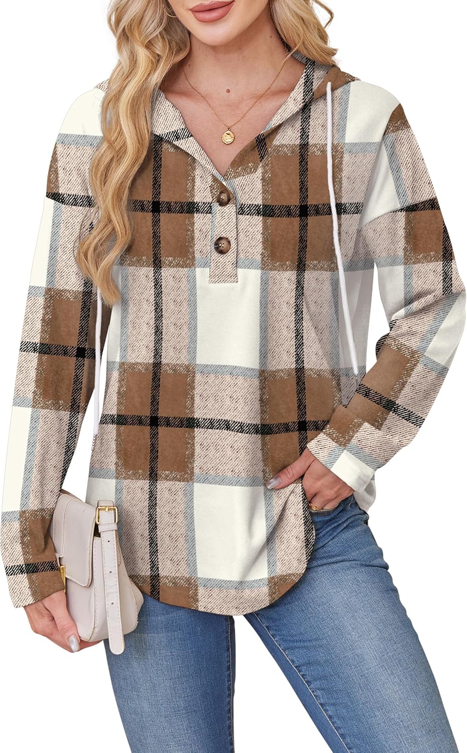 RUMIA Womens Tops V Neck Button Sweatshirt for Women Pullover Long Sleeve Shirts Fall Outfits 2025 Loose Fit S-3XL