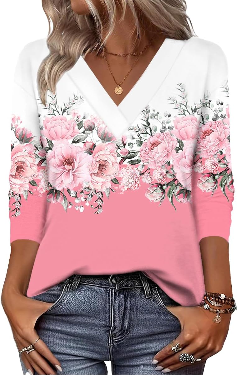 Zeagoo Women Long Sleeve Tops Dressy Casual V Neck Tshirts Basics Tee 2025 Fall Trendy Clothes