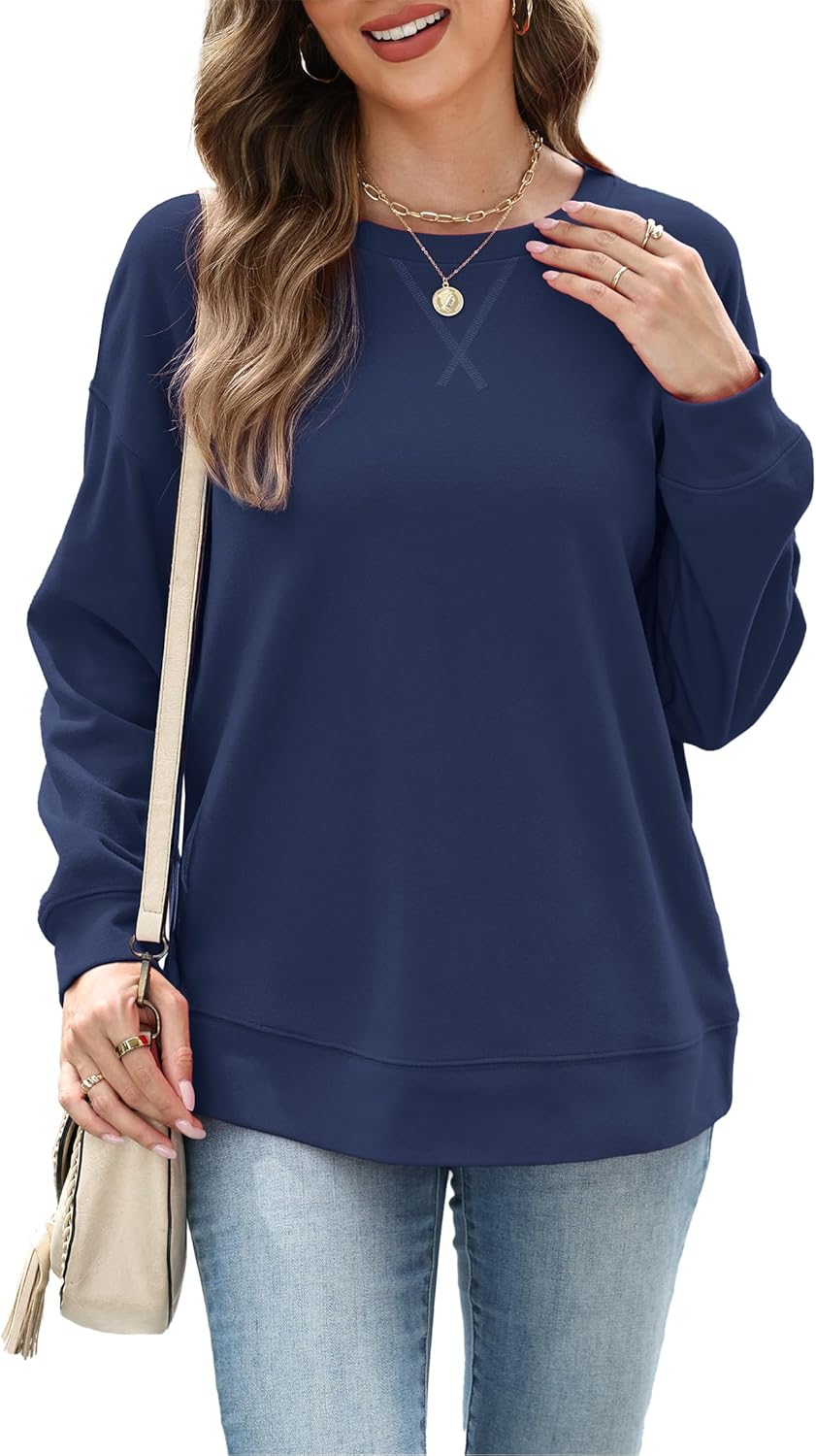 RUMIA Women's Crew Neck Sweatshirt Loose Pullover Long Sleeve Shirts Soft Tops for Women Fall Clothes 2025