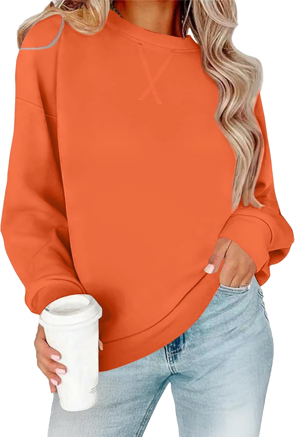 RUMIA Women's Crew Neck Sweatshirt Loose Pullover Long Sleeve Shirts Soft Tops for Women Fall Clothes 2025