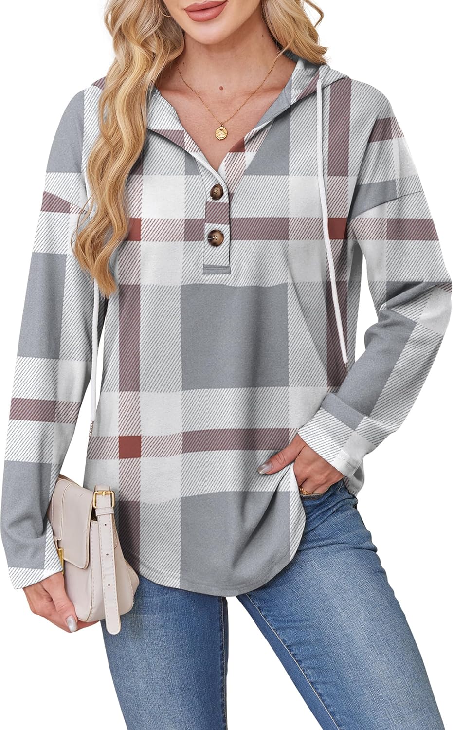 RUMIA Womens Tops V Neck Button Sweatshirt for Women Pullover Long Sleeve Shirts Fall Outfits 2025 Loose Fit S-3XL