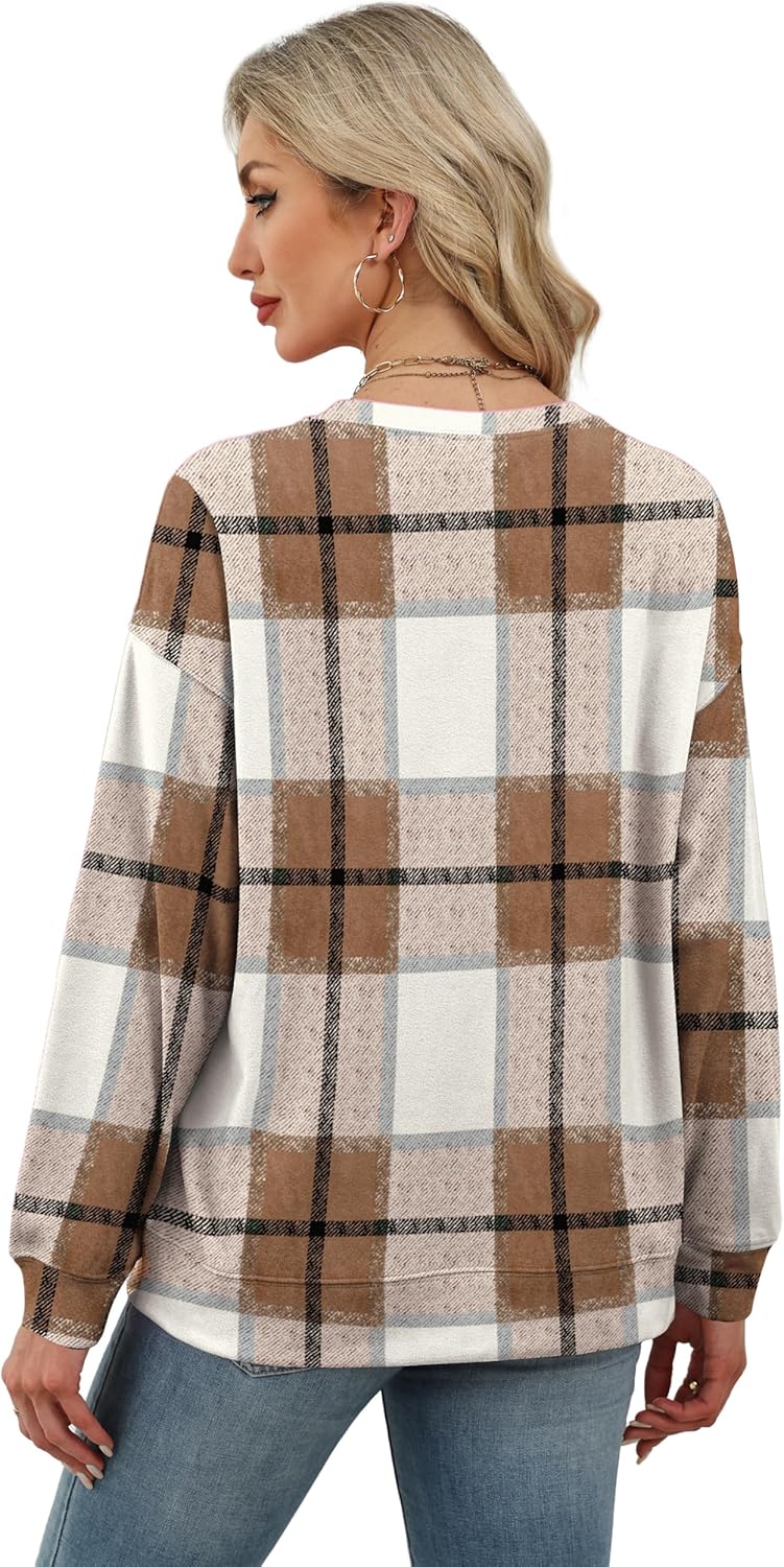 RUMIA Women's Crew Neck Sweatshirt Loose Pullover Long Sleeve Shirts Soft Tops for Women Fall Clothes 2025