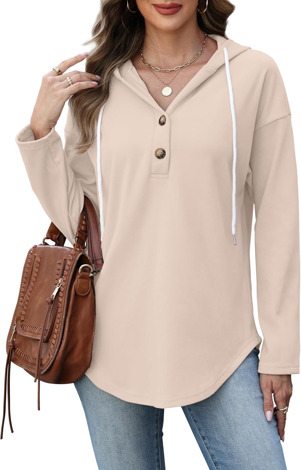 RUMIA Womens Tops V Neck Button Sweatshirt for Women Pullover Long Sleeve Shirts Fall Outfits 2025 Loose Fit S-3XL