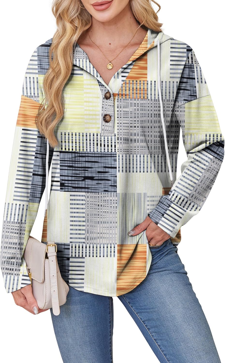 RUMIA Womens Tops V Neck Button Sweatshirt for Women Pullover Long Sleeve Shirts Fall Outfits 2025 Loose Fit S-3XL