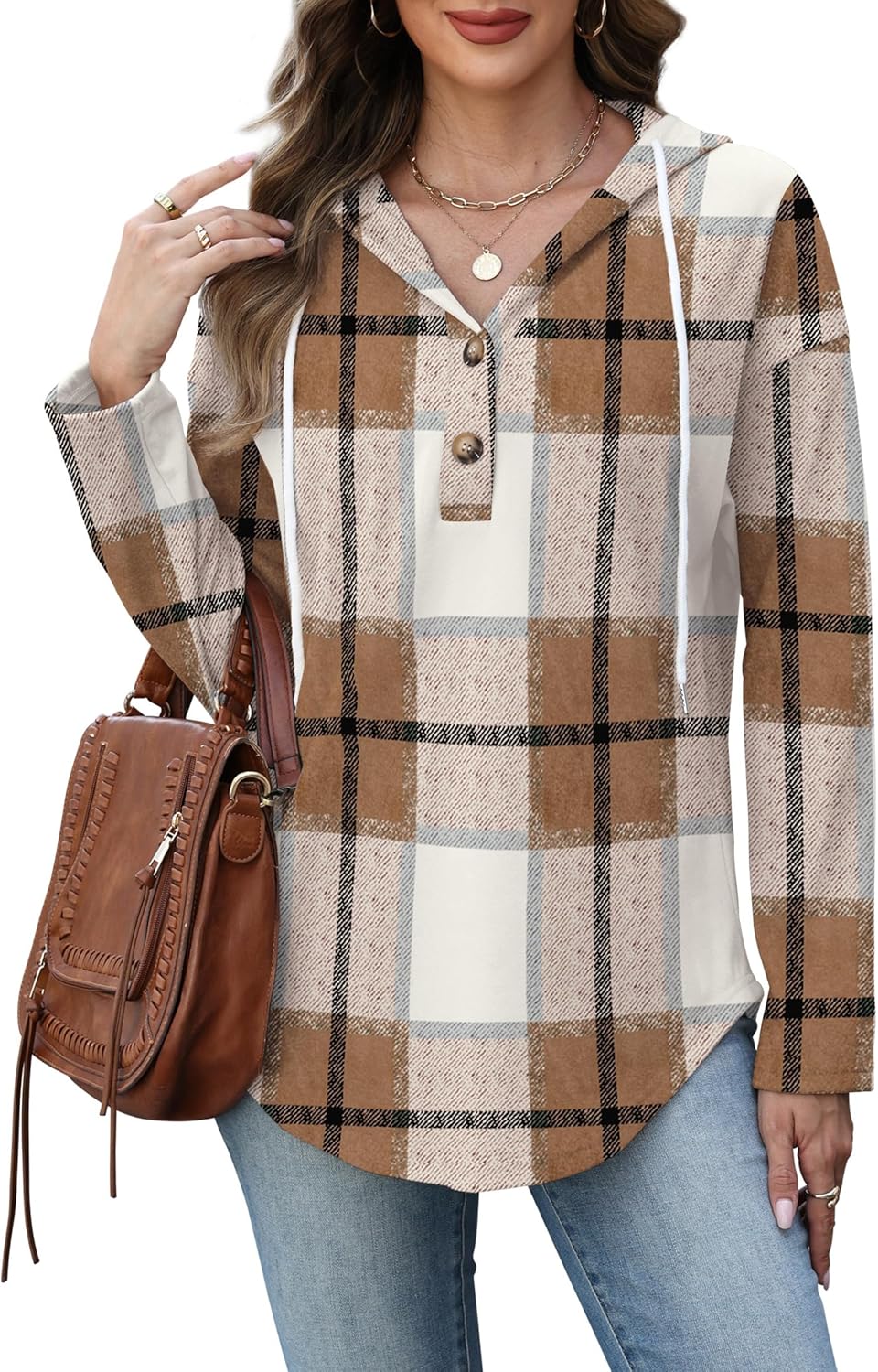 RUMIA Womens Tops V Neck Button Sweatshirt for Women Pullover Long Sleeve Shirts Fall Outfits 2025 Loose Fit S-3XL