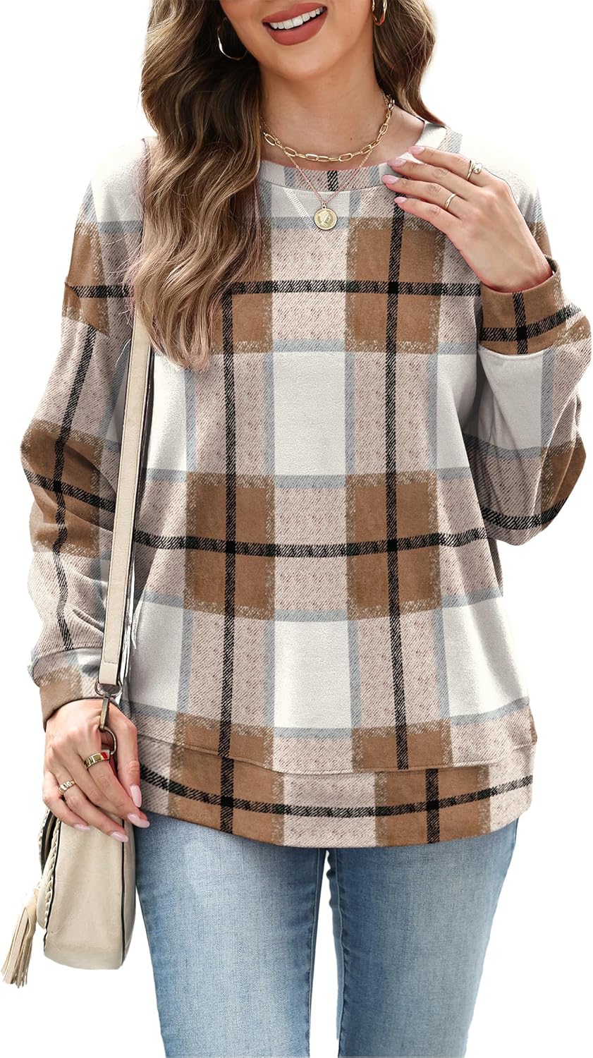 RUMIA Women's Crew Neck Sweatshirt Loose Pullover Long Sleeve Shirts Soft Tops for Women Fall Clothes 2025