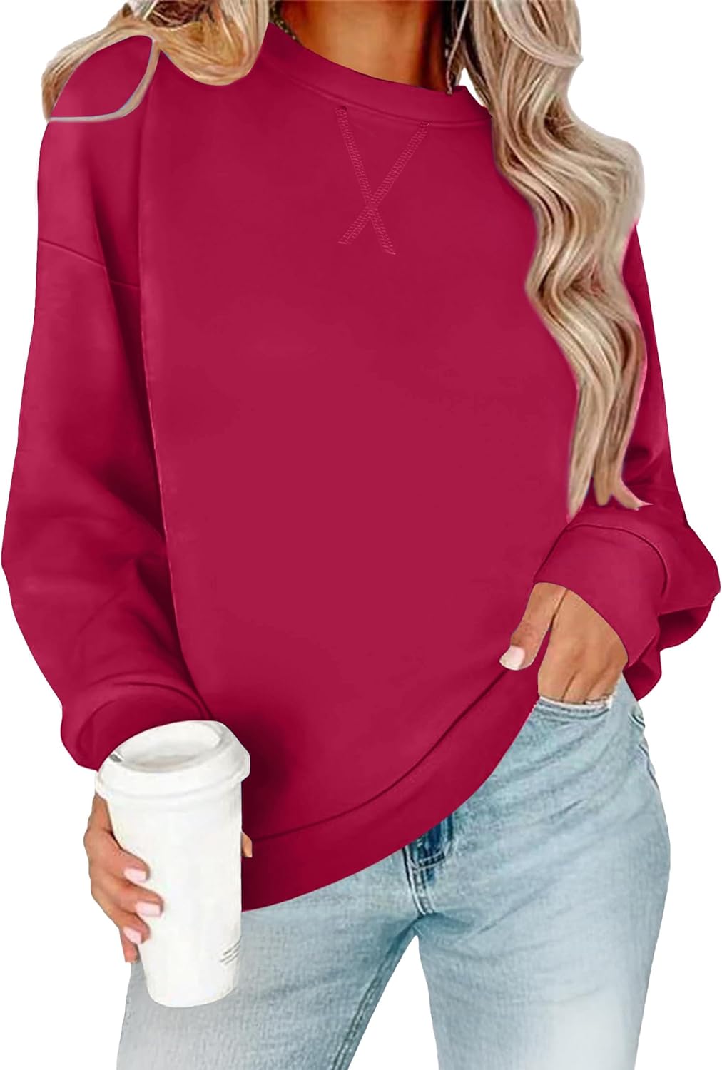 RUMIA Women's Crew Neck Sweatshirt Loose Pullover Long Sleeve Shirts Soft Tops for Women Fall Clothes 2025