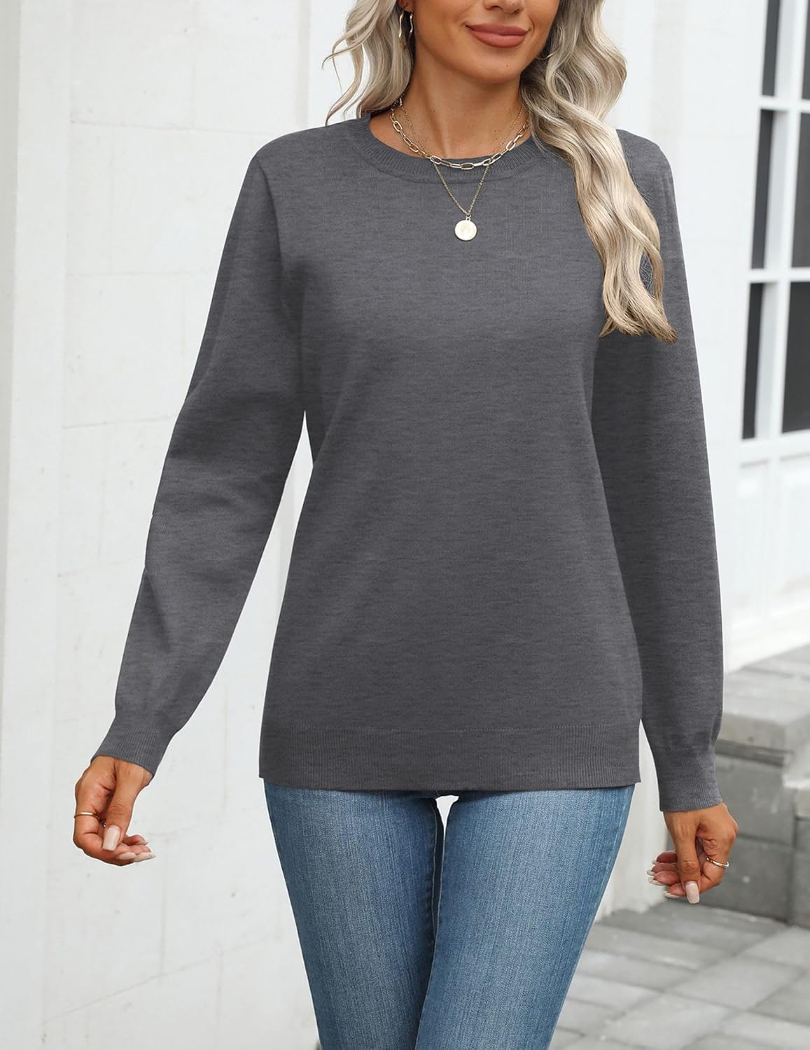 Zeagoo Womens 2025 Fall Sweaters Long Sleeve Tops Classic Crew Neck Pullover Sweaters Loose Dressy Casual Basic Clothes