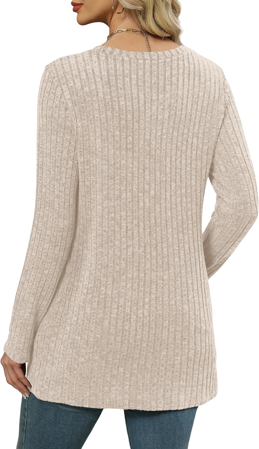 XIEERDUO Long Sleeve Shirts for Women Crewneck Tunic Tops Loose Fit Dressy Womens Sweaters with Pockets Fall Fashion 2025