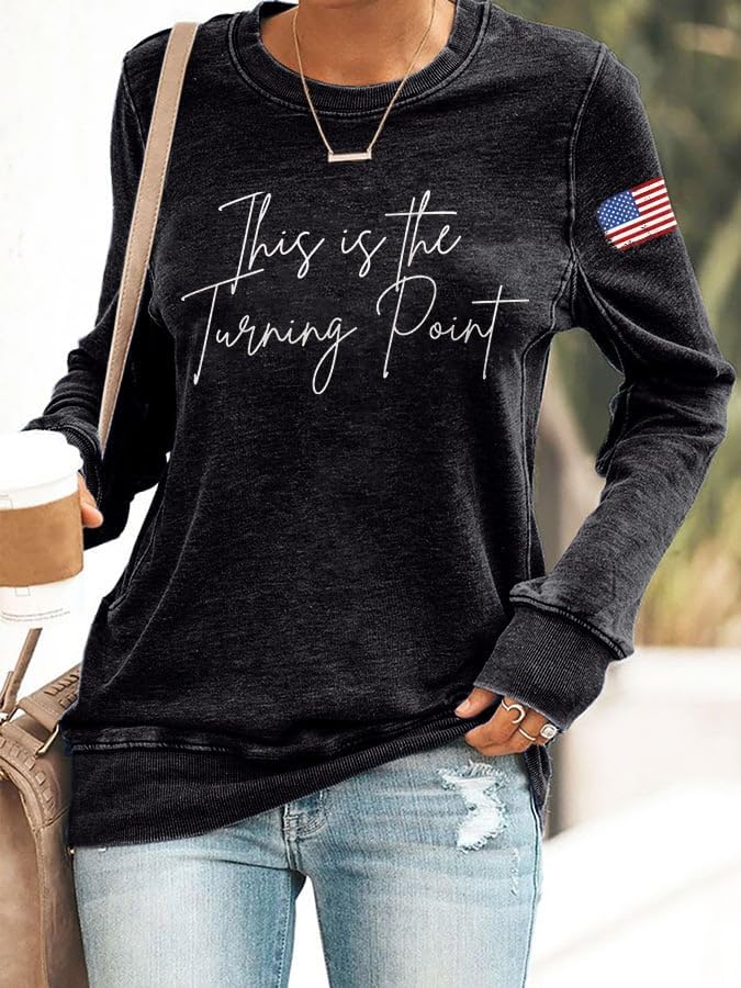 Retro This Is The Turning Point Print Sweatshirt Women Turning Point USA Freedom America Flag Top