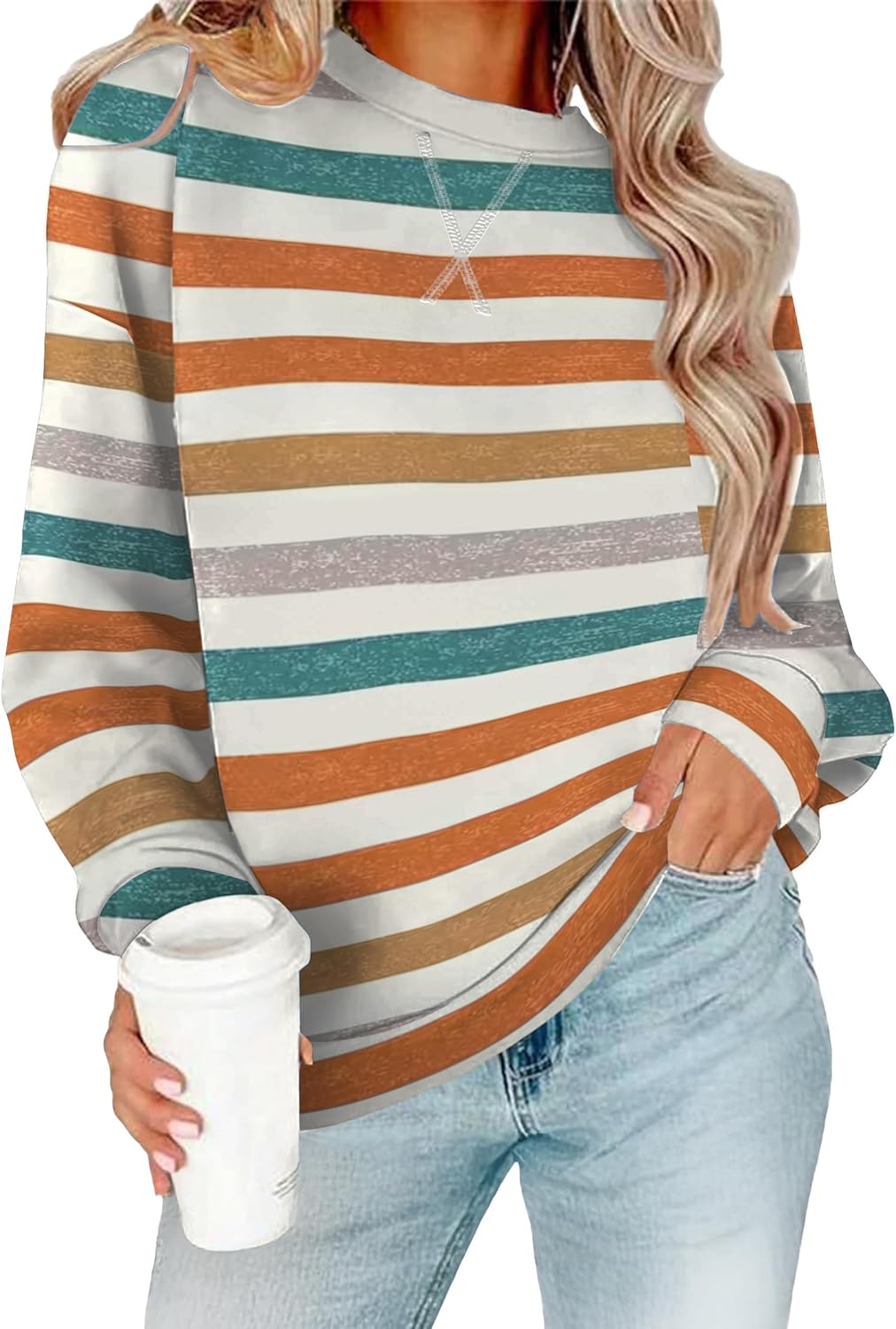 RUMIA Women's Crew Neck Sweatshirt Loose Pullover Long Sleeve Shirts Soft Tops for Women Fall Clothes 2025