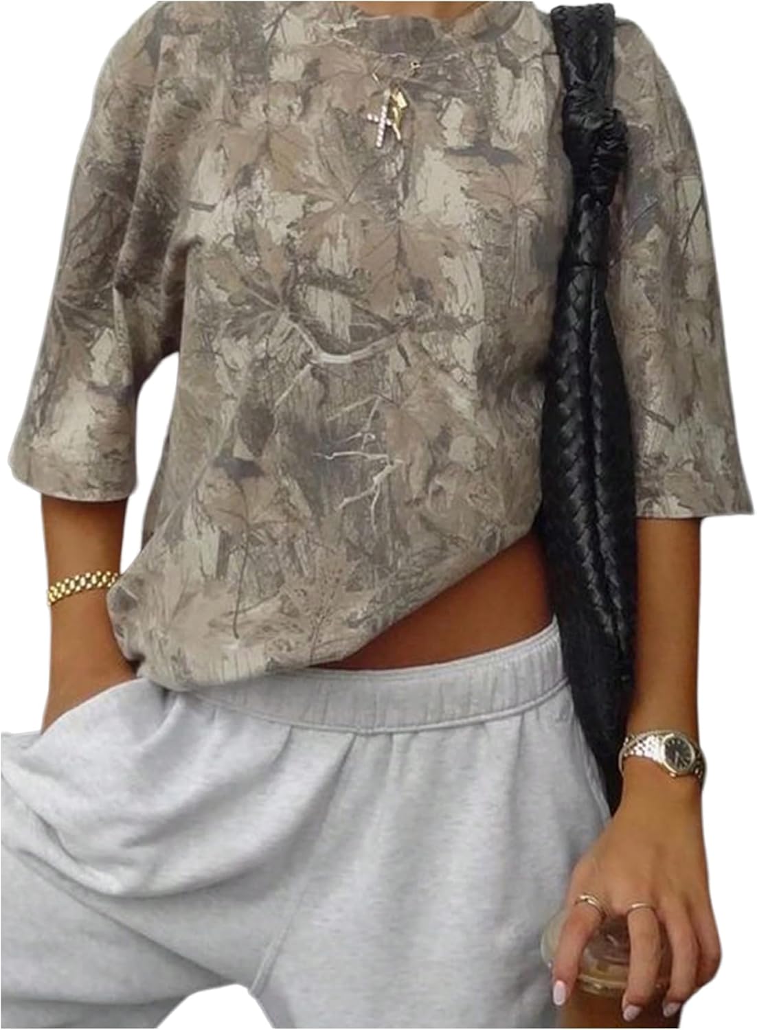 BEAUDRM Camiseta de manga corta con estampado de camuflaje Y2K para mujer, estilo vintage, cuello redondo, para verano