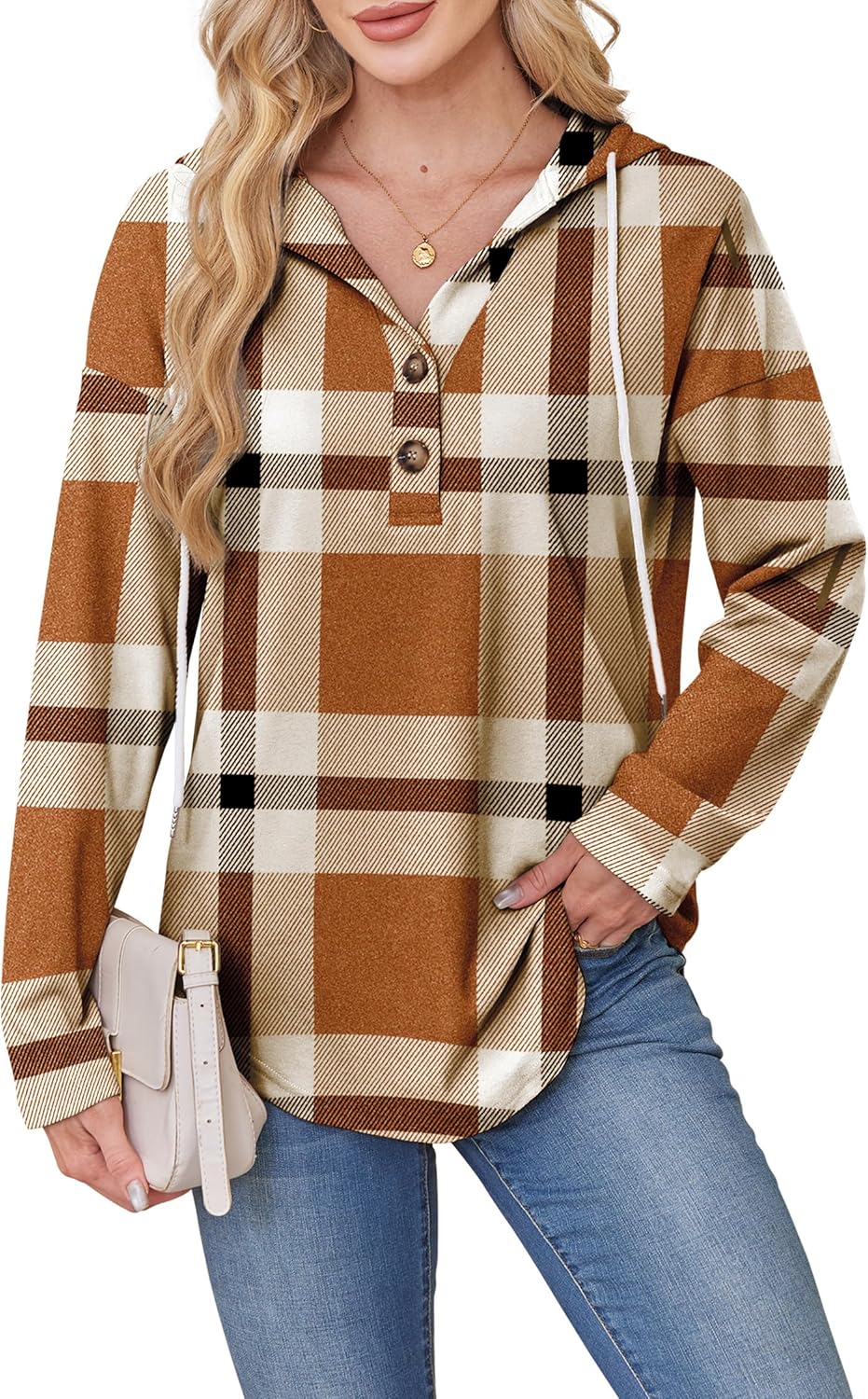 RUMIA Womens Tops V Neck Button Sweatshirt for Women Pullover Long Sleeve Shirts Fall Outfits 2025 Loose Fit S-3XL