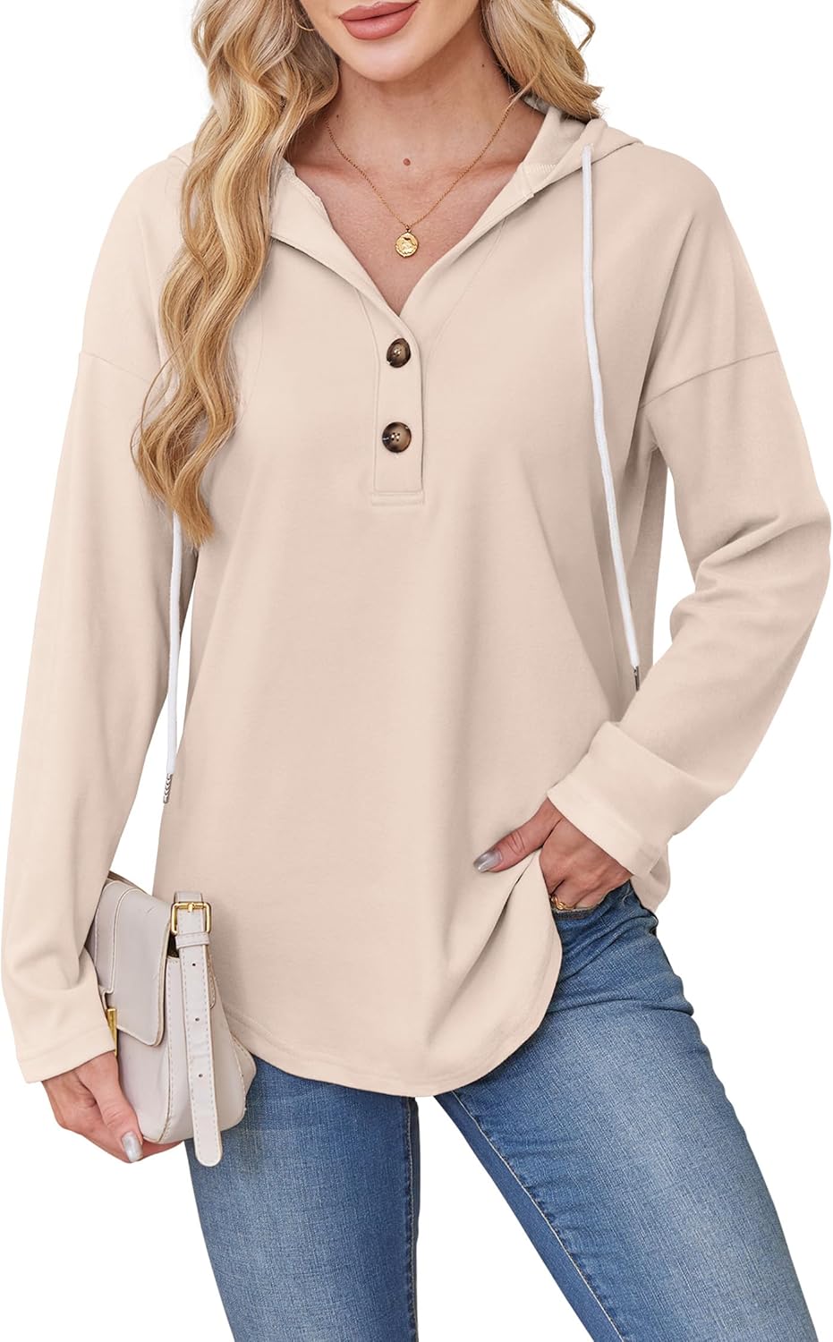 RUMIA Womens Tops V Neck Button Sweatshirt for Women Pullover Long Sleeve Shirts Fall Outfits 2025 Loose Fit S-3XL