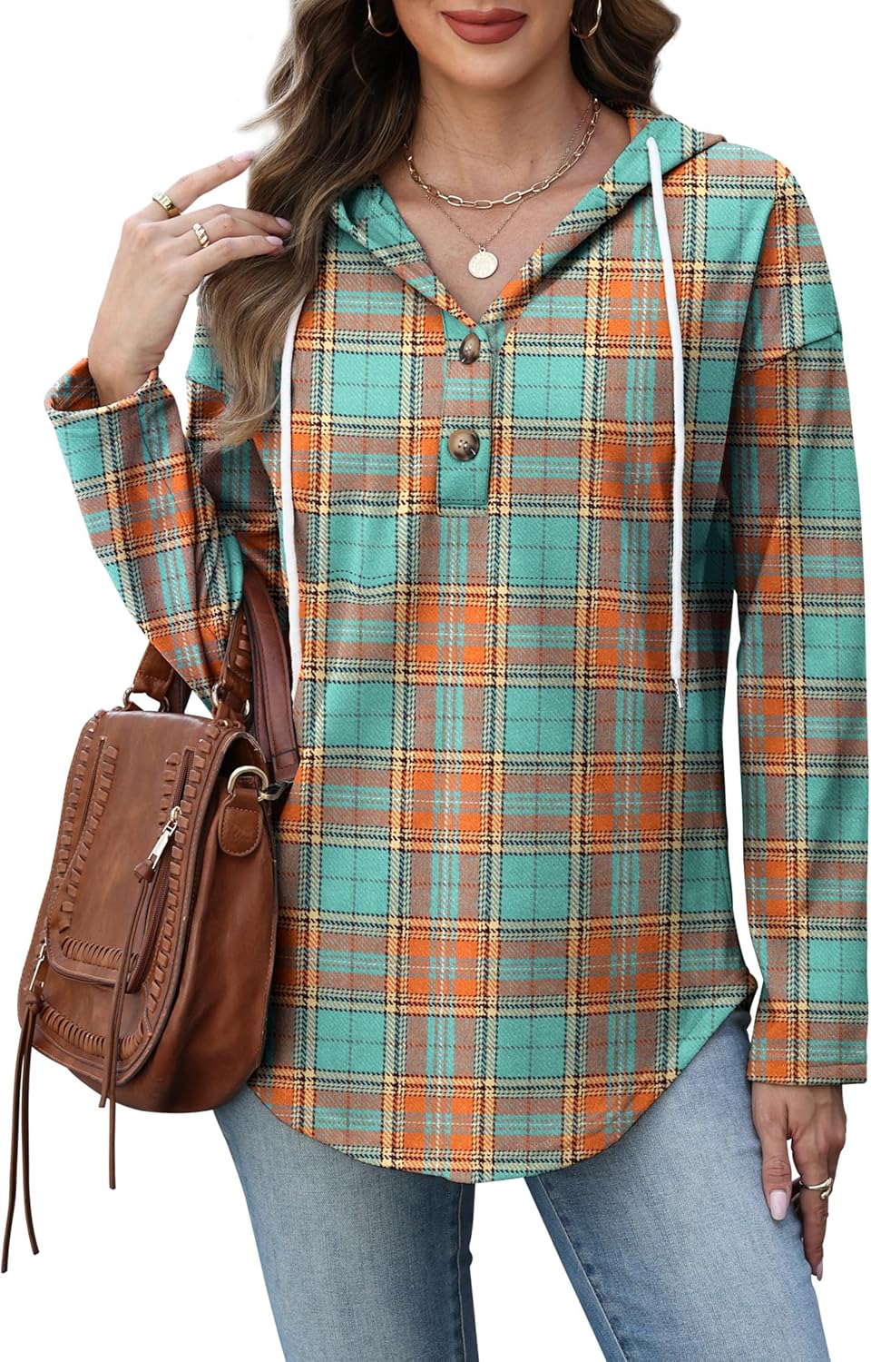 RUMIA Womens Tops V Neck Button Sweatshirt for Women Pullover Long Sleeve Shirts Fall Outfits 2025 Loose Fit S-3XL