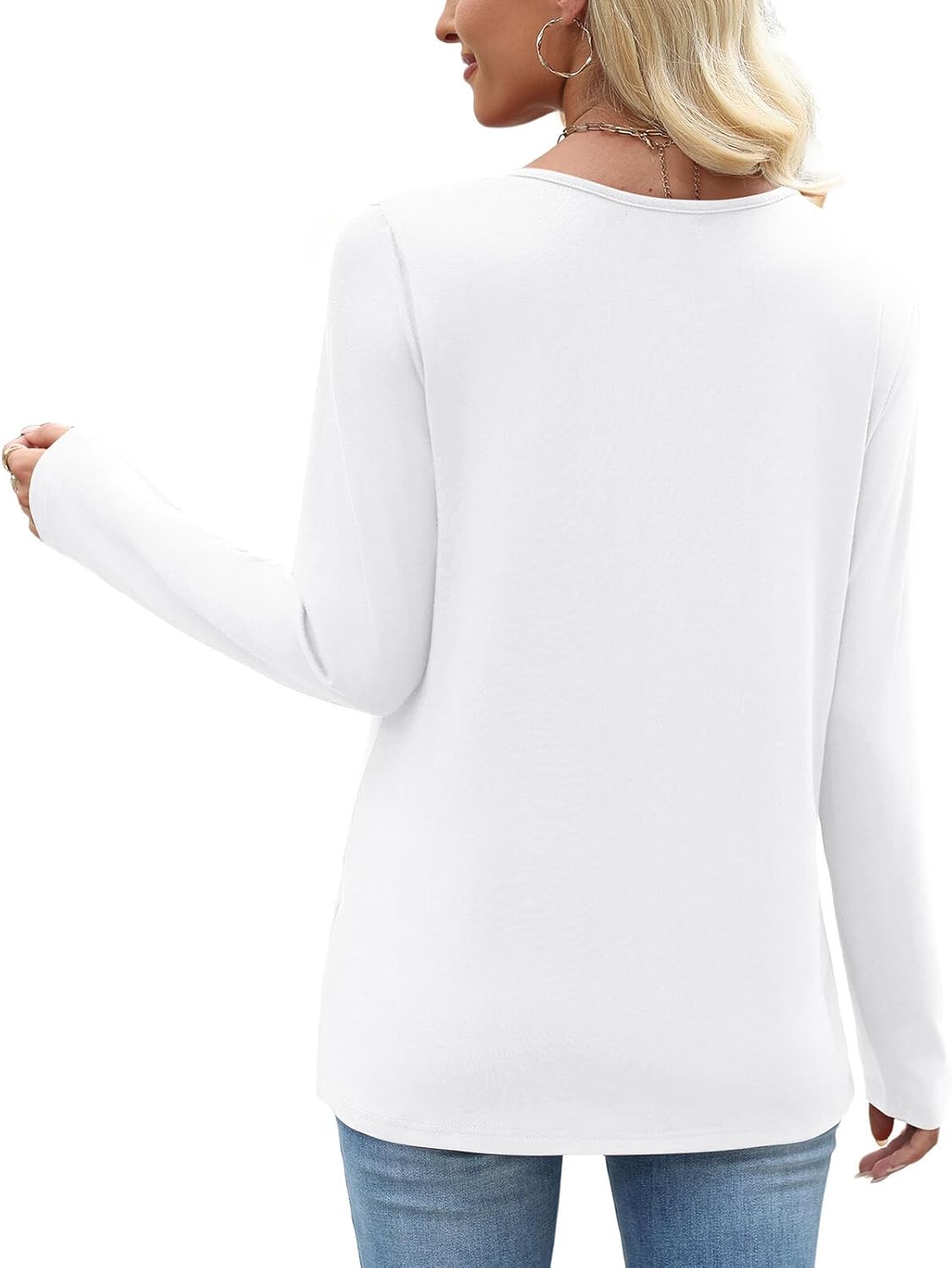 OFEEFAN Long Sleeve Shirts for Women Fall Clothes Asymmetric Square Neck Tunic Tops Decorative Buttons