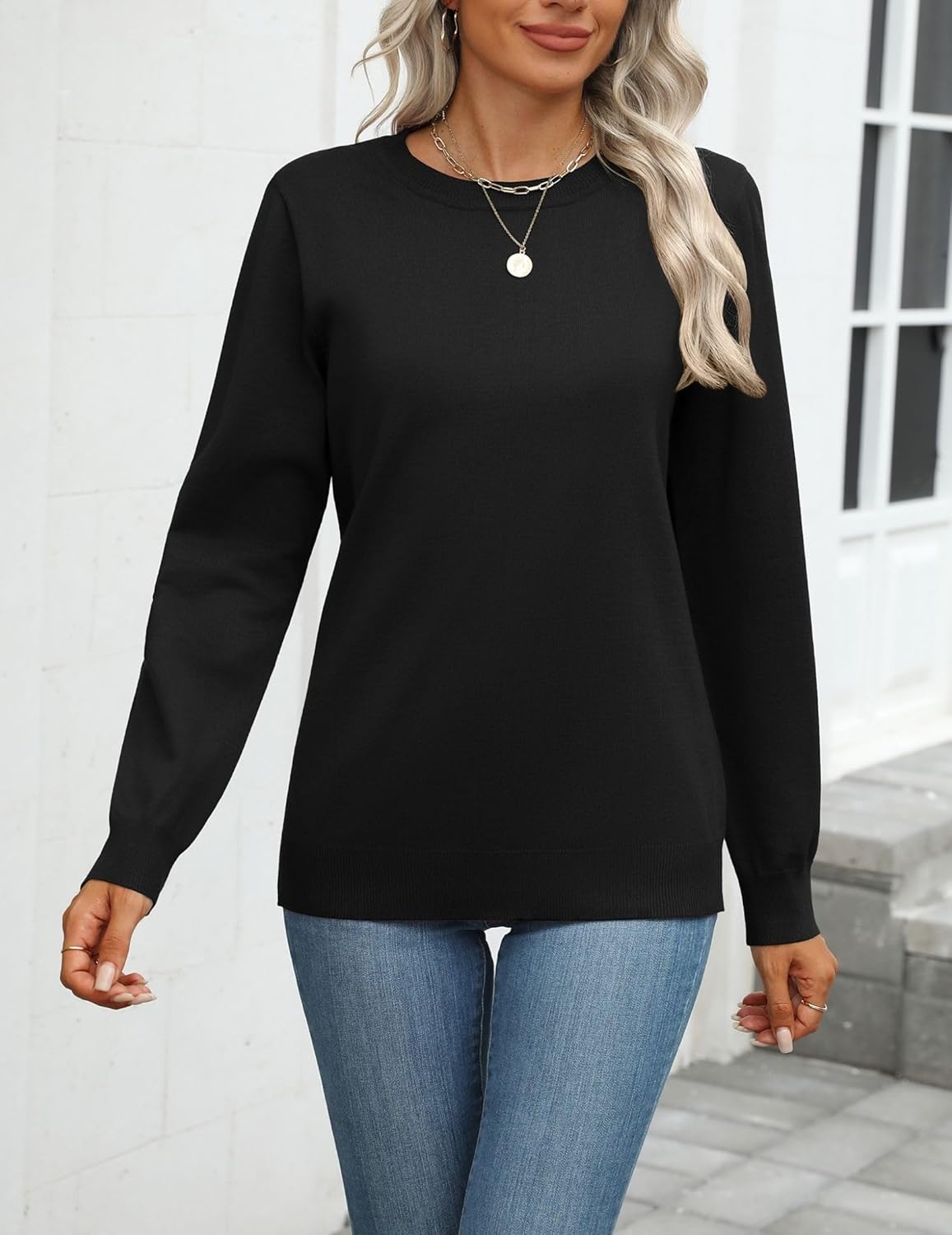 Zeagoo Womens 2025 Fall Sweaters Long Sleeve Tops Classic Crew Neck Pullover Sweaters Loose Dressy Casual Basic Clothes