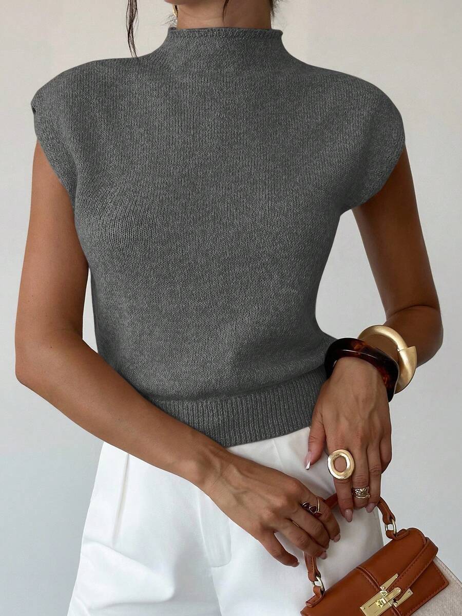 Milumia Women's Cap Sleeve Sweater Vest Mock Neck Sleeveless Casual Dressy Tops Knitwear