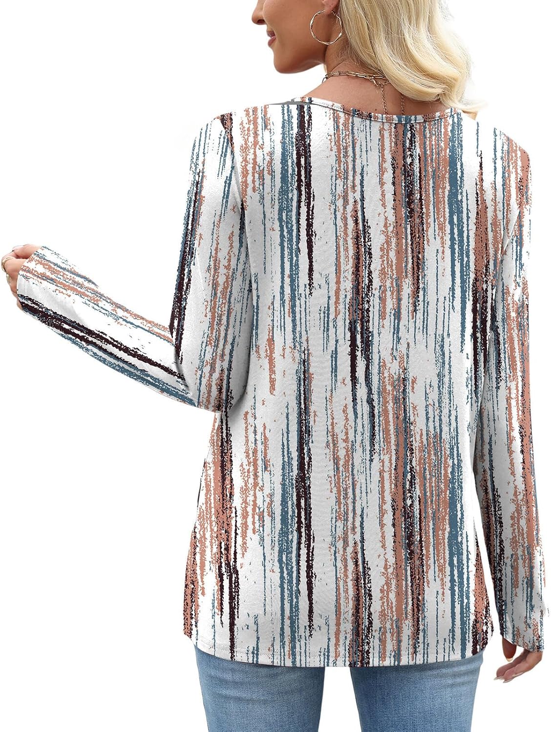 OFEEFAN Long Sleeve Shirts for Women Fall Clothes Asymmetric Square Neck Tunic Tops Decorative Buttons