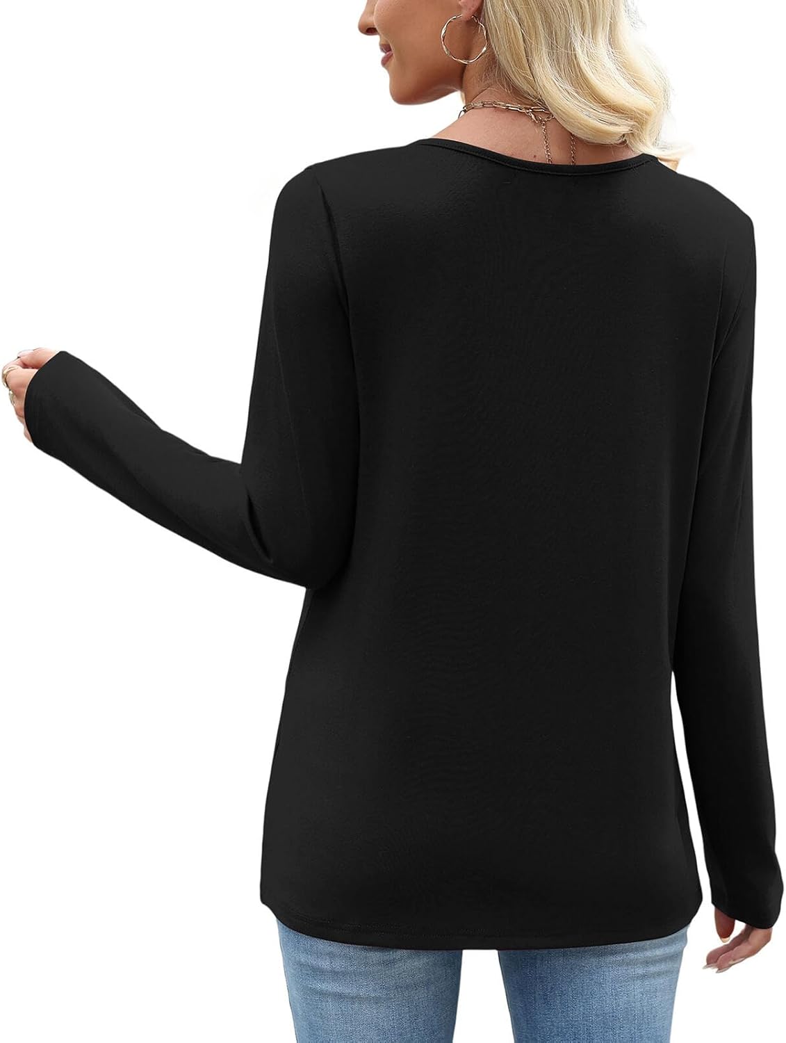 OFEEFAN Long Sleeve Shirts for Women Fall Clothes Asymmetric Square Neck Tunic Tops Decorative Buttons