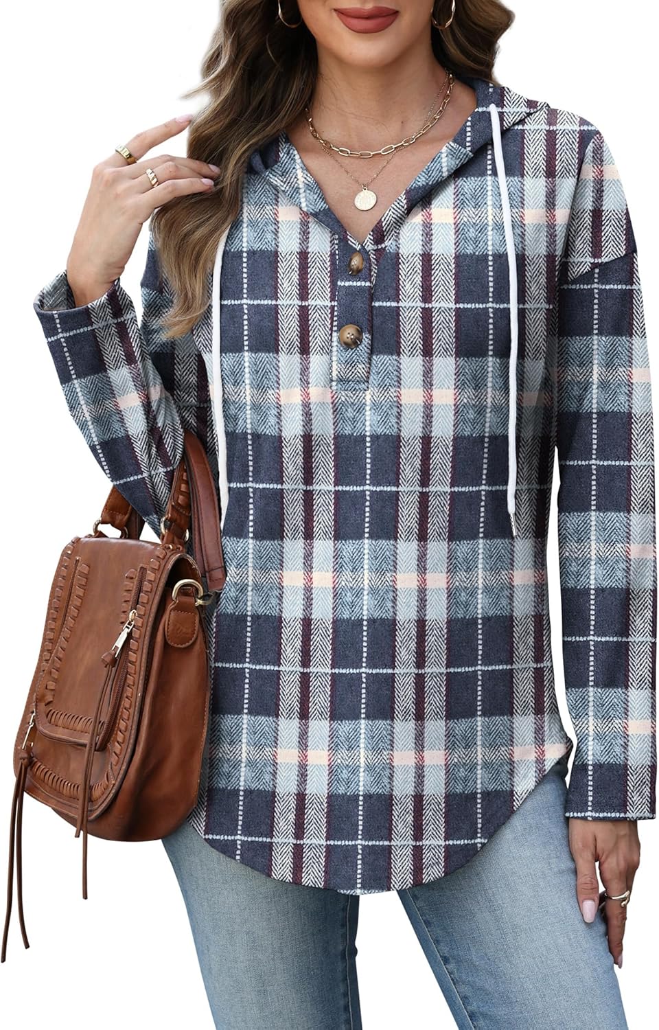 RUMIA Womens Tops V Neck Button Sweatshirt for Women Pullover Long Sleeve Shirts Fall Outfits 2025 Loose Fit S-3XL