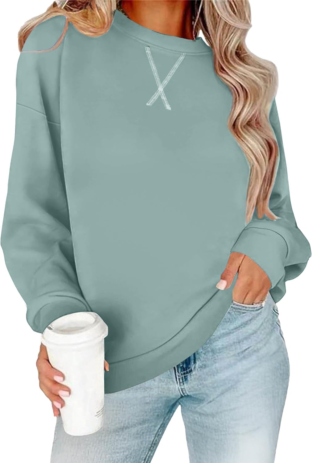 RUMIA Women's Crew Neck Sweatshirt Loose Pullover Long Sleeve Shirts Soft Tops for Women Fall Clothes 2025