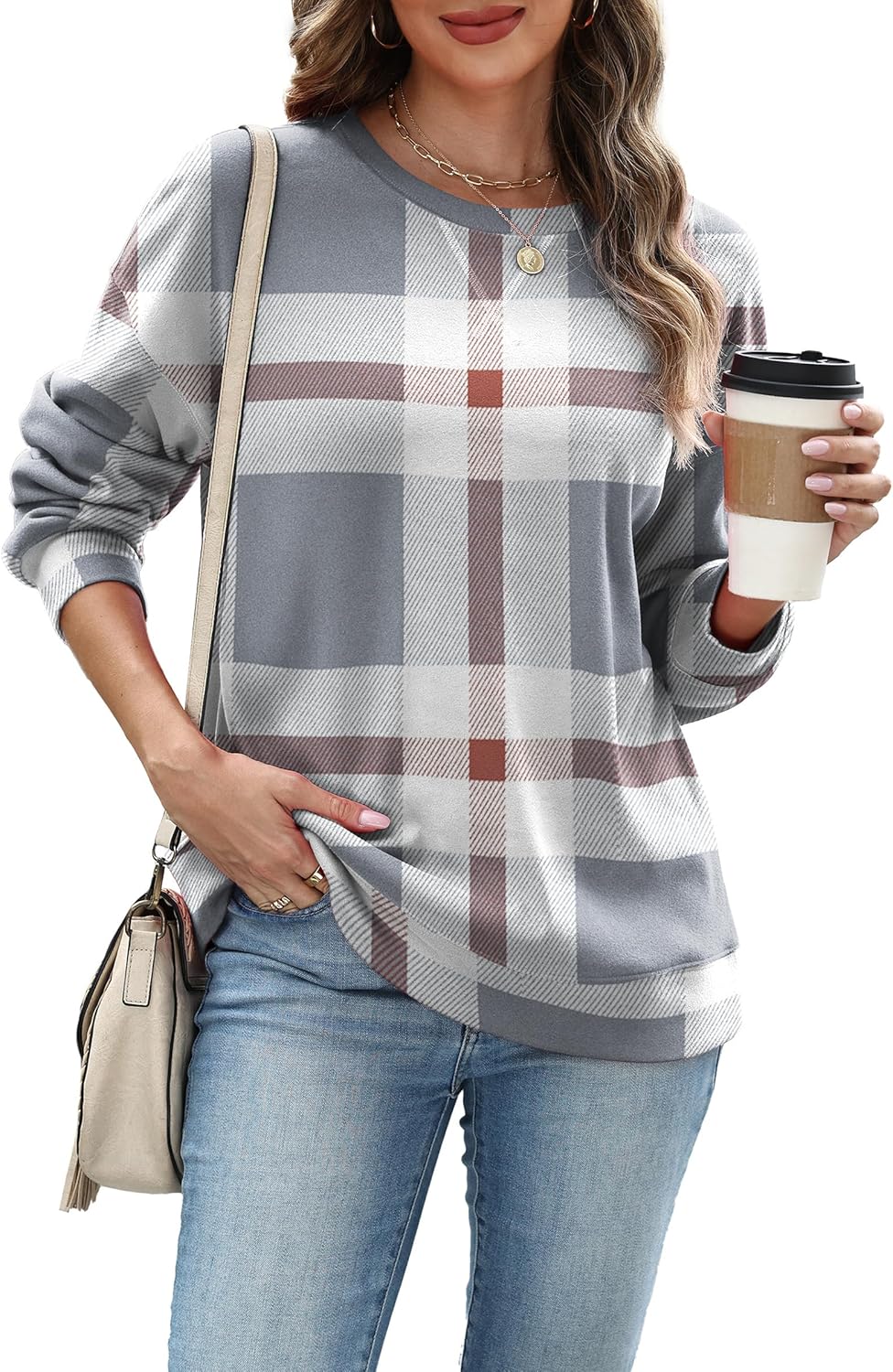 RUMIA Women's Crew Neck Sweatshirt Loose Pullover Long Sleeve Shirts Soft Tops for Women Fall Clothes 2025