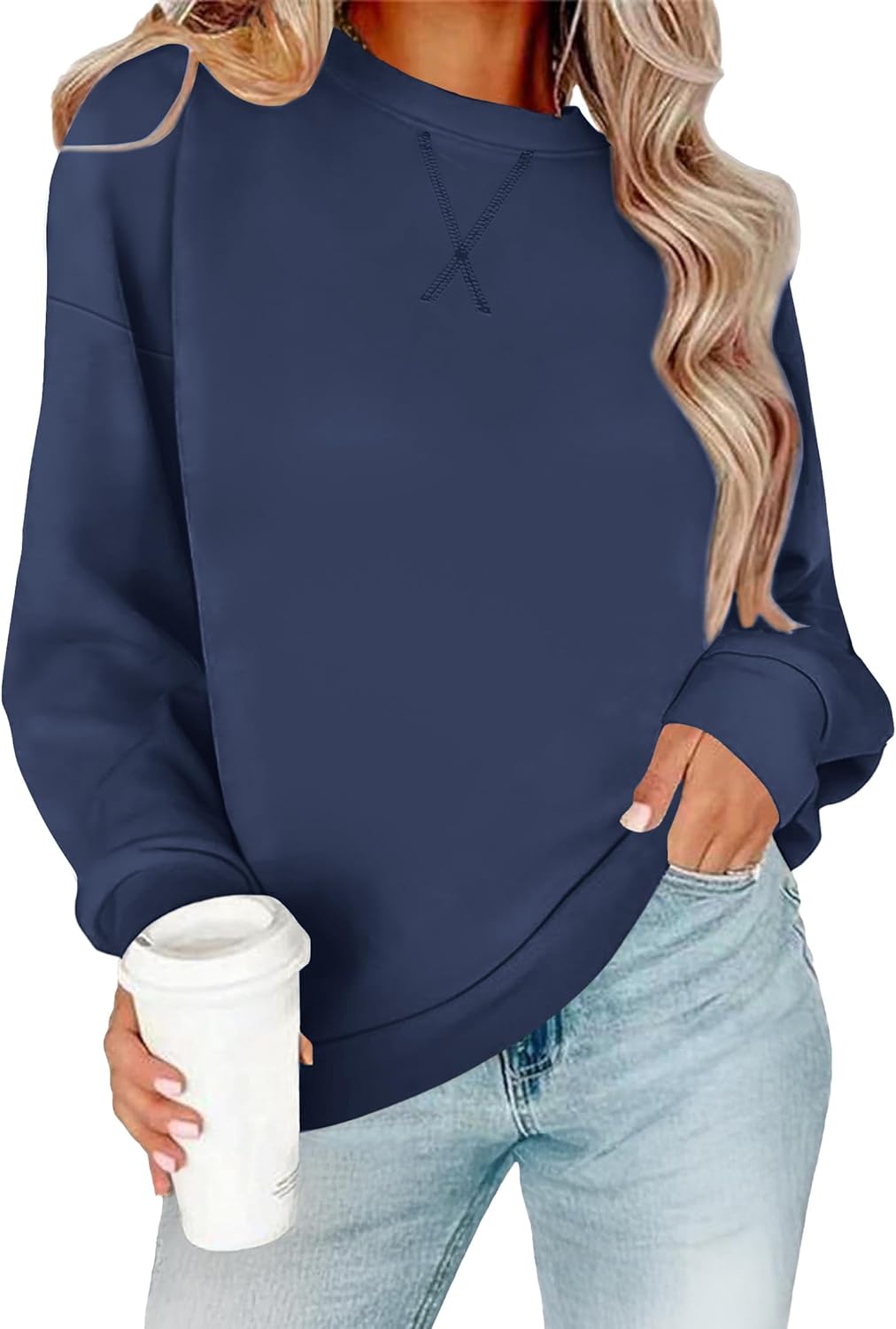 RUMIA Women's Crew Neck Sweatshirt Loose Pullover Long Sleeve Shirts Soft Tops for Women Fall Clothes 2025