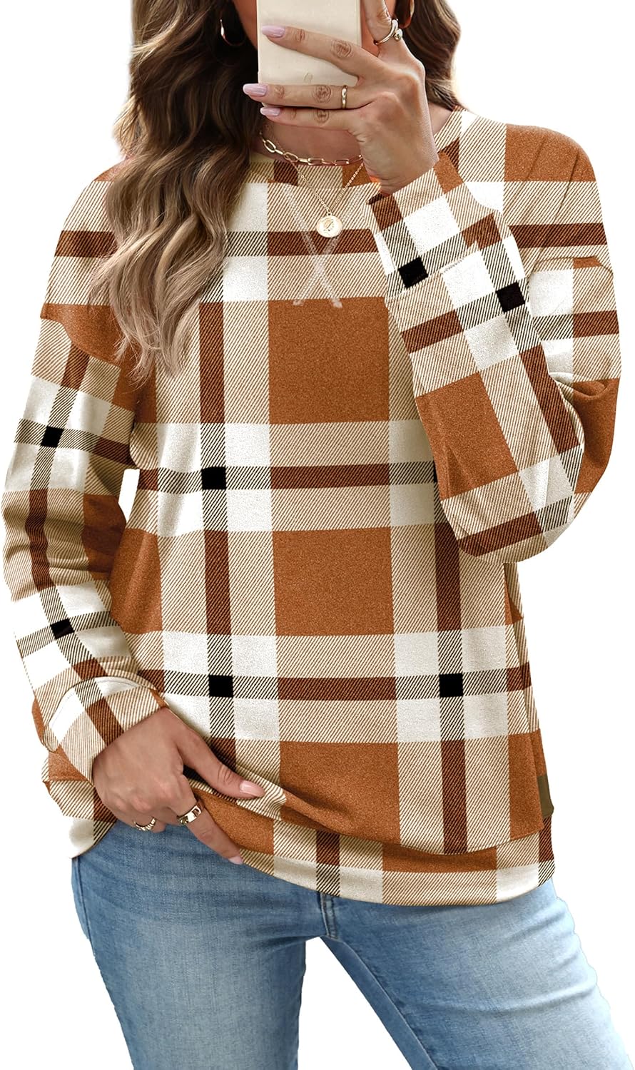 RUMIA Women's Crew Neck Sweatshirt Loose Pullover Long Sleeve Shirts Soft Tops for Women Fall Clothes 2025