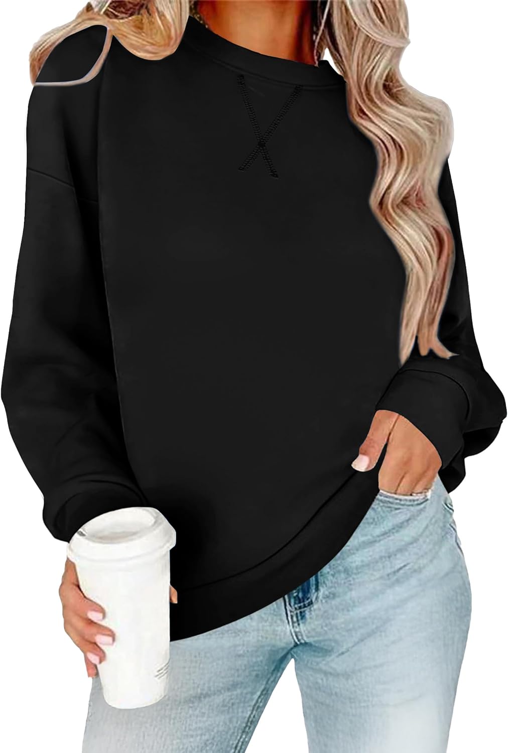 RUMIA Women's Crew Neck Sweatshirt Loose Pullover Long Sleeve Shirts Soft Tops for Women Fall Clothes 2025