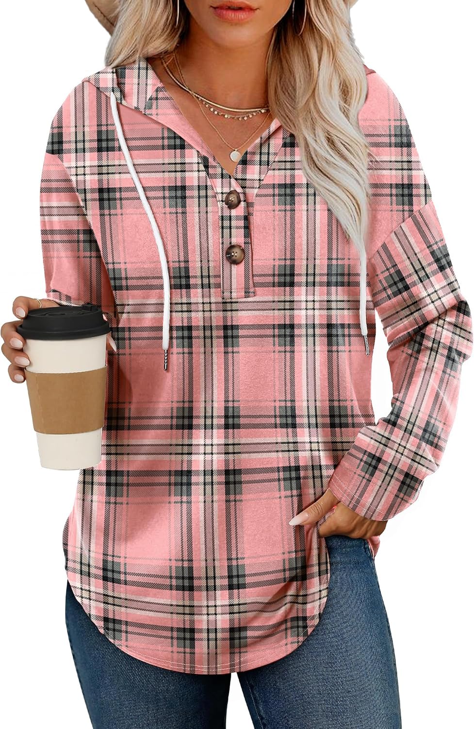 RUMIA Womens Tops V Neck Button Sweatshirt for Women Pullover Long Sleeve Shirts Fall Outfits 2025 Loose Fit S-3XL