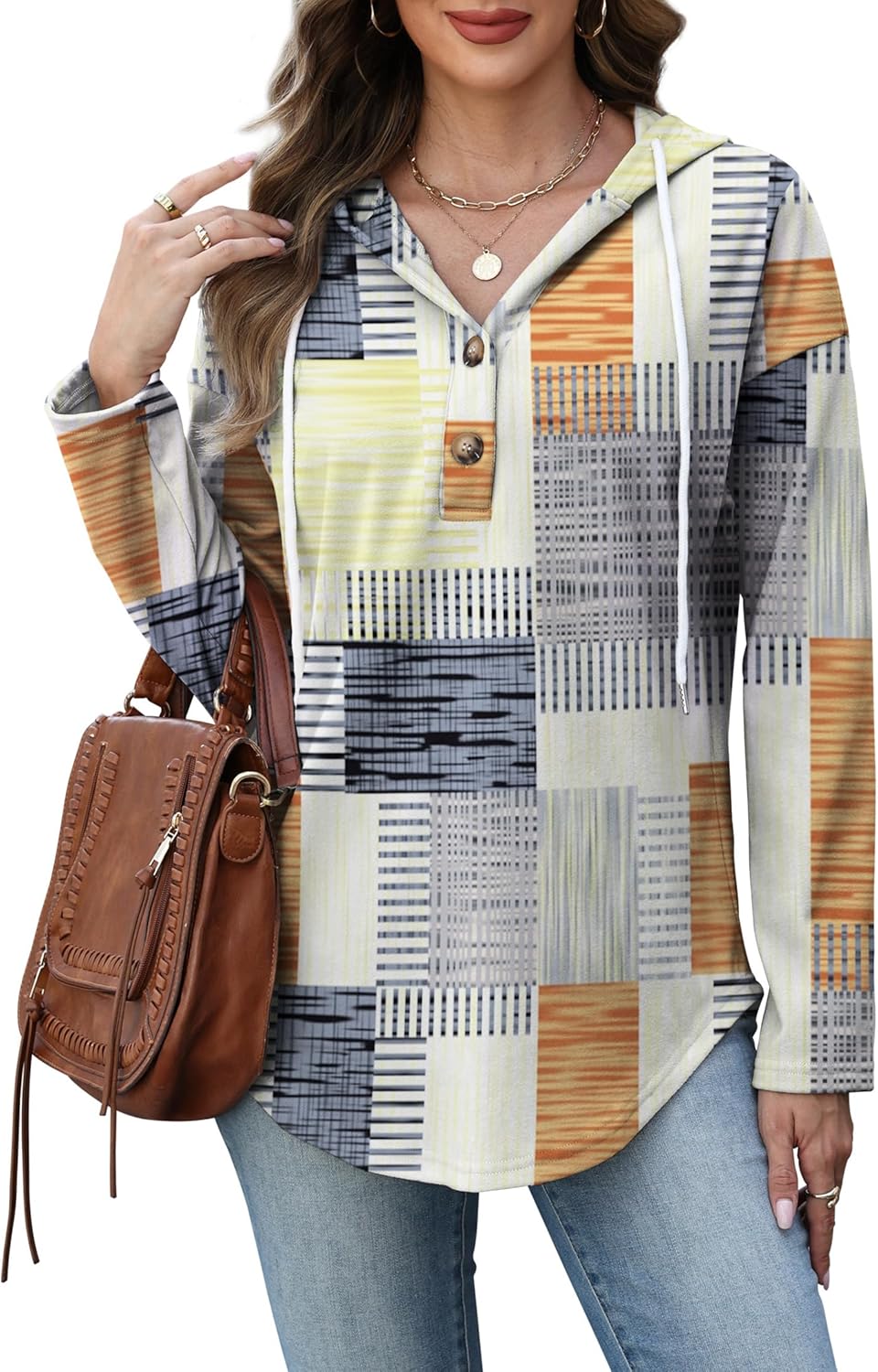 RUMIA Womens Tops V Neck Button Sweatshirt for Women Pullover Long Sleeve Shirts Fall Outfits 2025 Loose Fit S-3XL