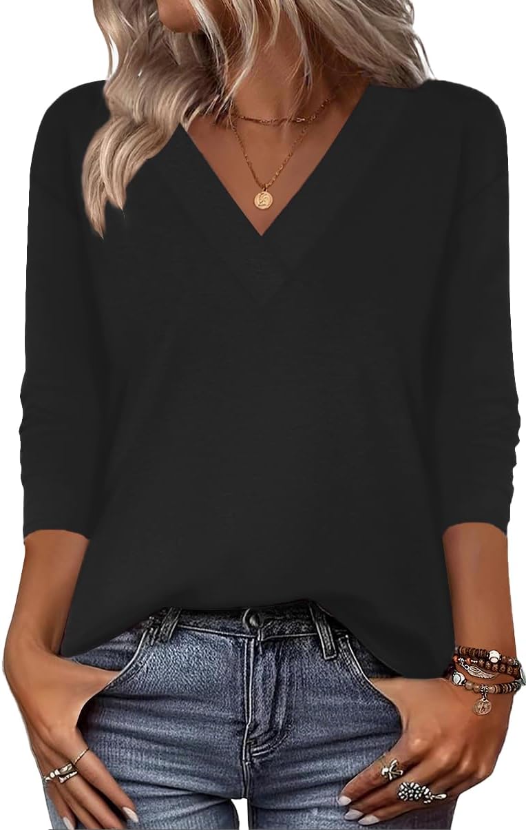 Zeagoo Women Long Sleeve Tops Dressy Casual V Neck Tshirts Basics Tee 2025 Fall Trendy Clothes