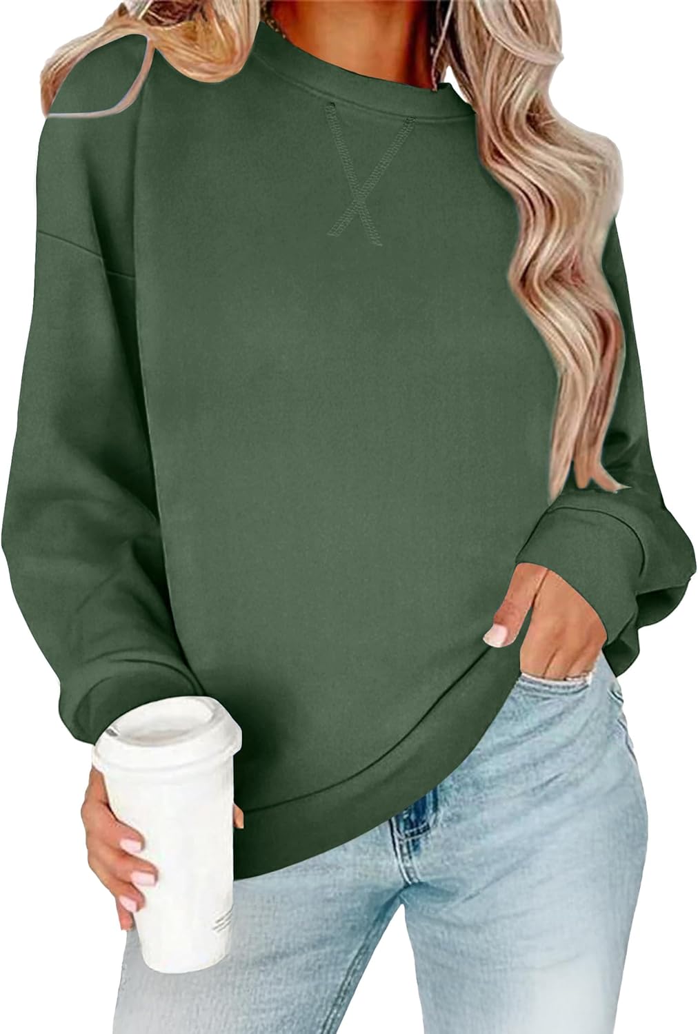 RUMIA Women's Crew Neck Sweatshirt Loose Pullover Long Sleeve Shirts Soft Tops for Women Fall Clothes 2025
