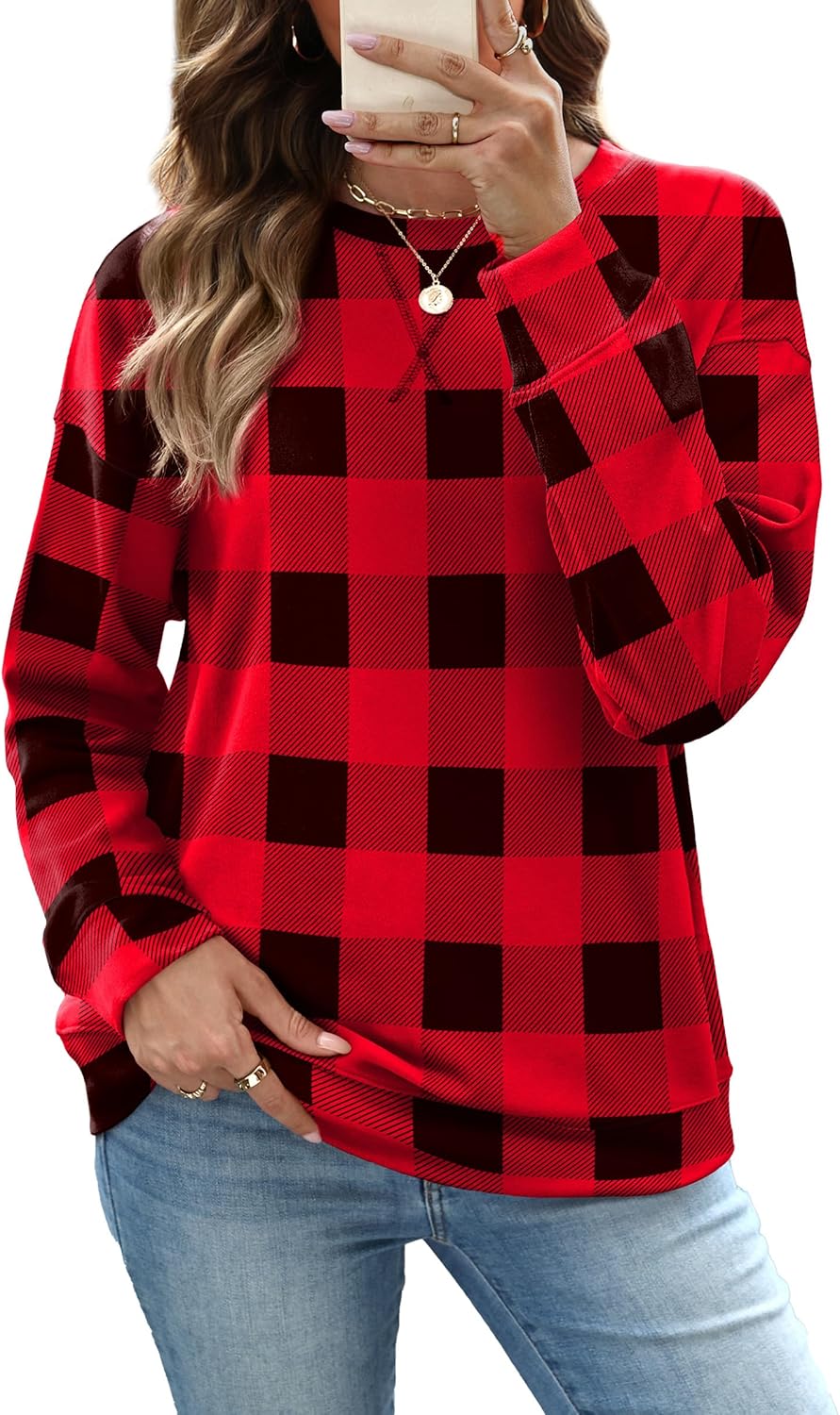 RUMIA Women's Crew Neck Sweatshirt Loose Pullover Long Sleeve Shirts Soft Tops for Women Fall Clothes 2025