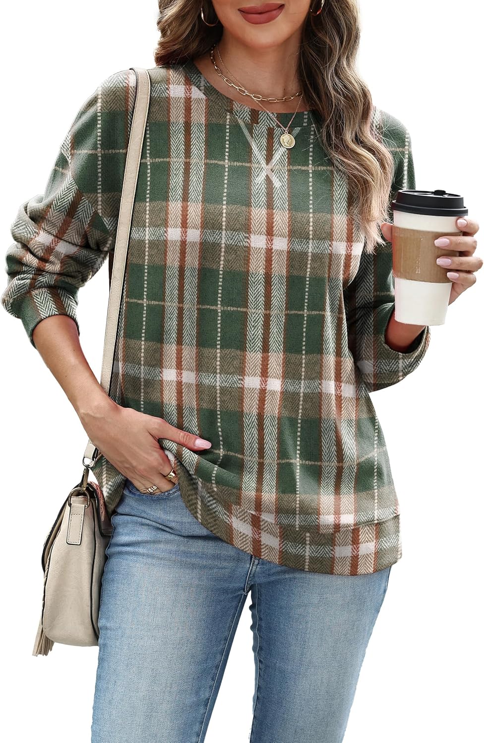 RUMIA Women's Crew Neck Sweatshirt Loose Pullover Long Sleeve Shirts Soft Tops for Women Fall Clothes 2025