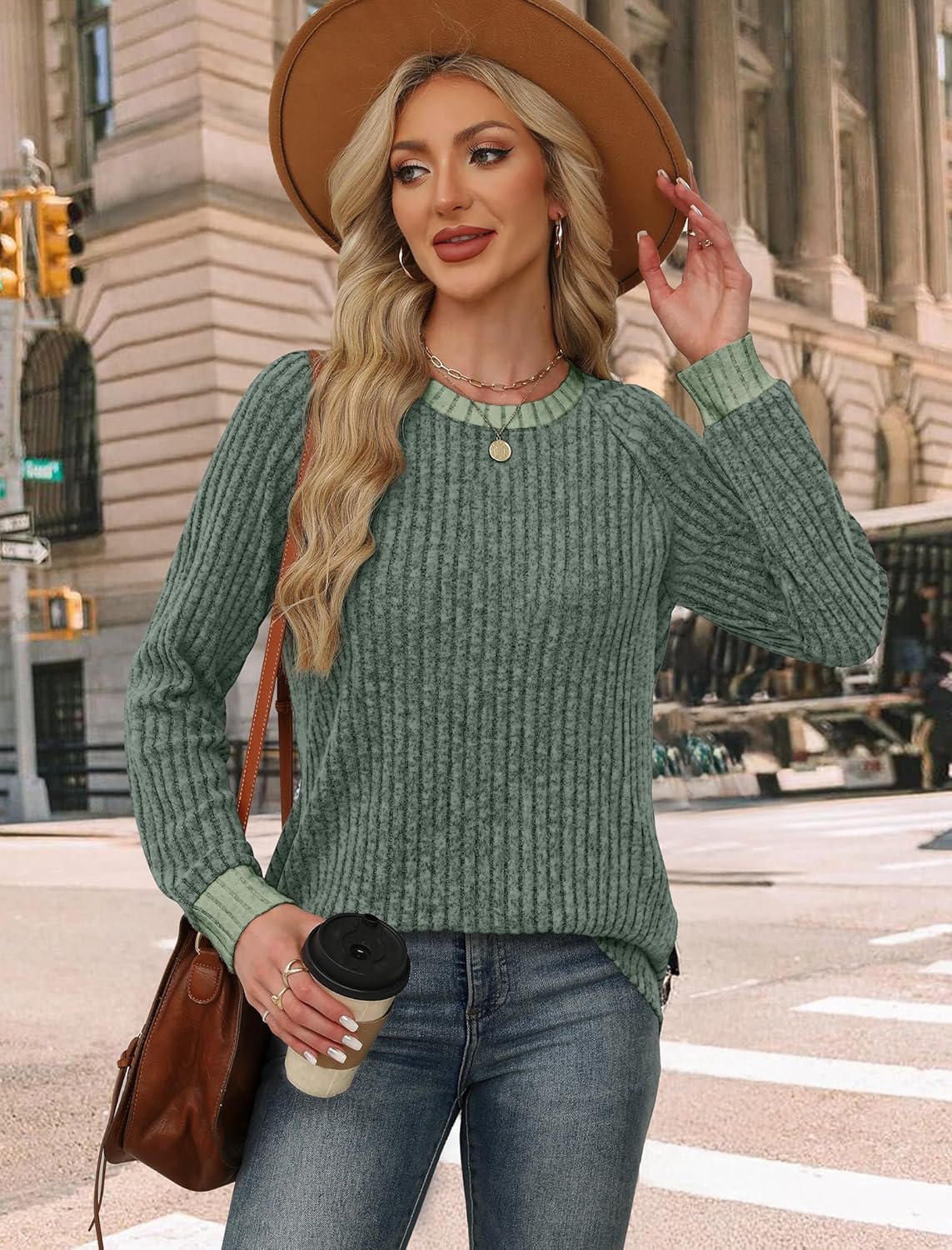 WIHOLL Long Sleeve Shirts for Women Lightweight Sweaters Fall Outfits 2025 Color Block Winter Clothing Dressy Casual Soft