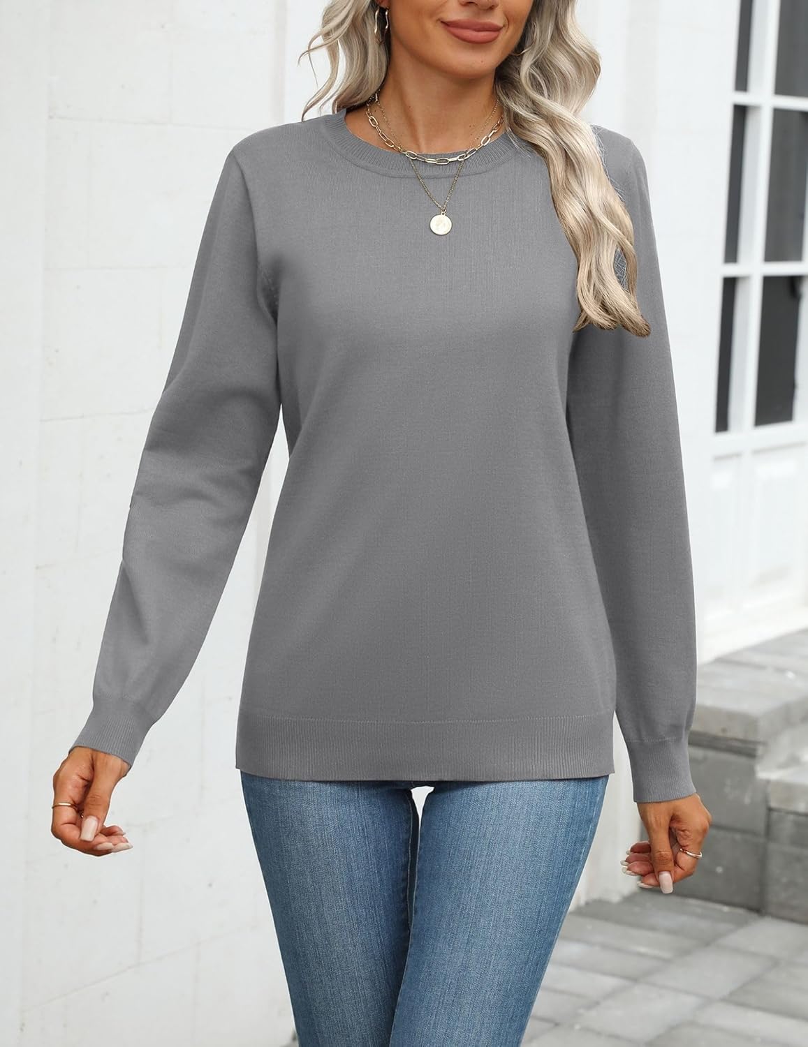 Zeagoo Womens 2025 Fall Sweaters Long Sleeve Tops Classic Crew Neck Pullover Sweaters Loose Dressy Casual Basic Clothes