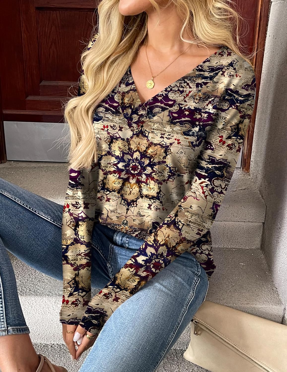 Zeagoo Women Long Sleeve Tops Dressy Casual V Neck Tshirts Basics Tee 2025 Fall Trendy Clothes