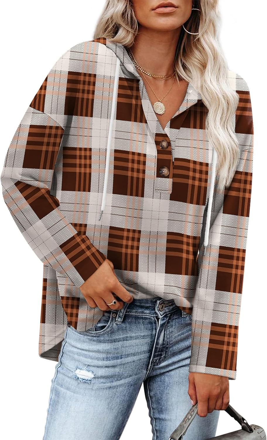 RUMIA Womens Tops V Neck Button Sweatshirt for Women Pullover Long Sleeve Shirts Fall Outfits 2025 Loose Fit S-3XL