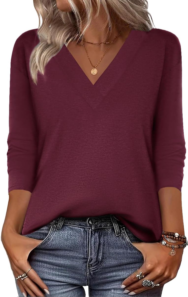 Zeagoo Women Long Sleeve Tops Dressy Casual V Neck Tshirts Basics Tee 2025 Fall Trendy Clothes