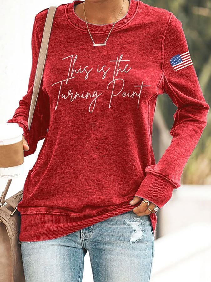 Retro This Is The Turning Point Print Sweatshirt Women Turning Point USA Freedom America Flag Top