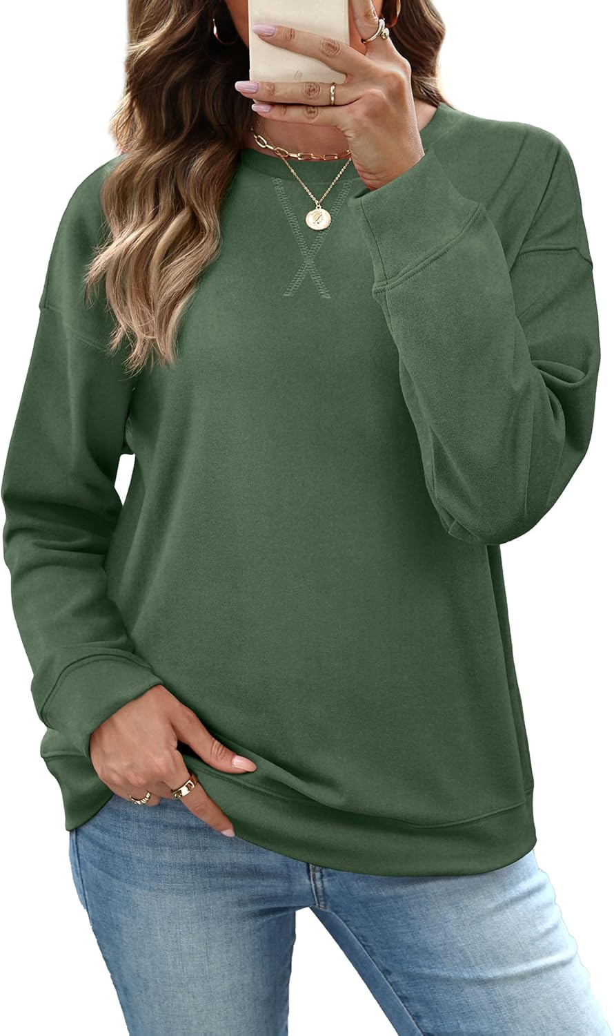 RUMIA Women's Crew Neck Sweatshirt Loose Pullover Long Sleeve Shirts Soft Tops for Women Fall Clothes 2025