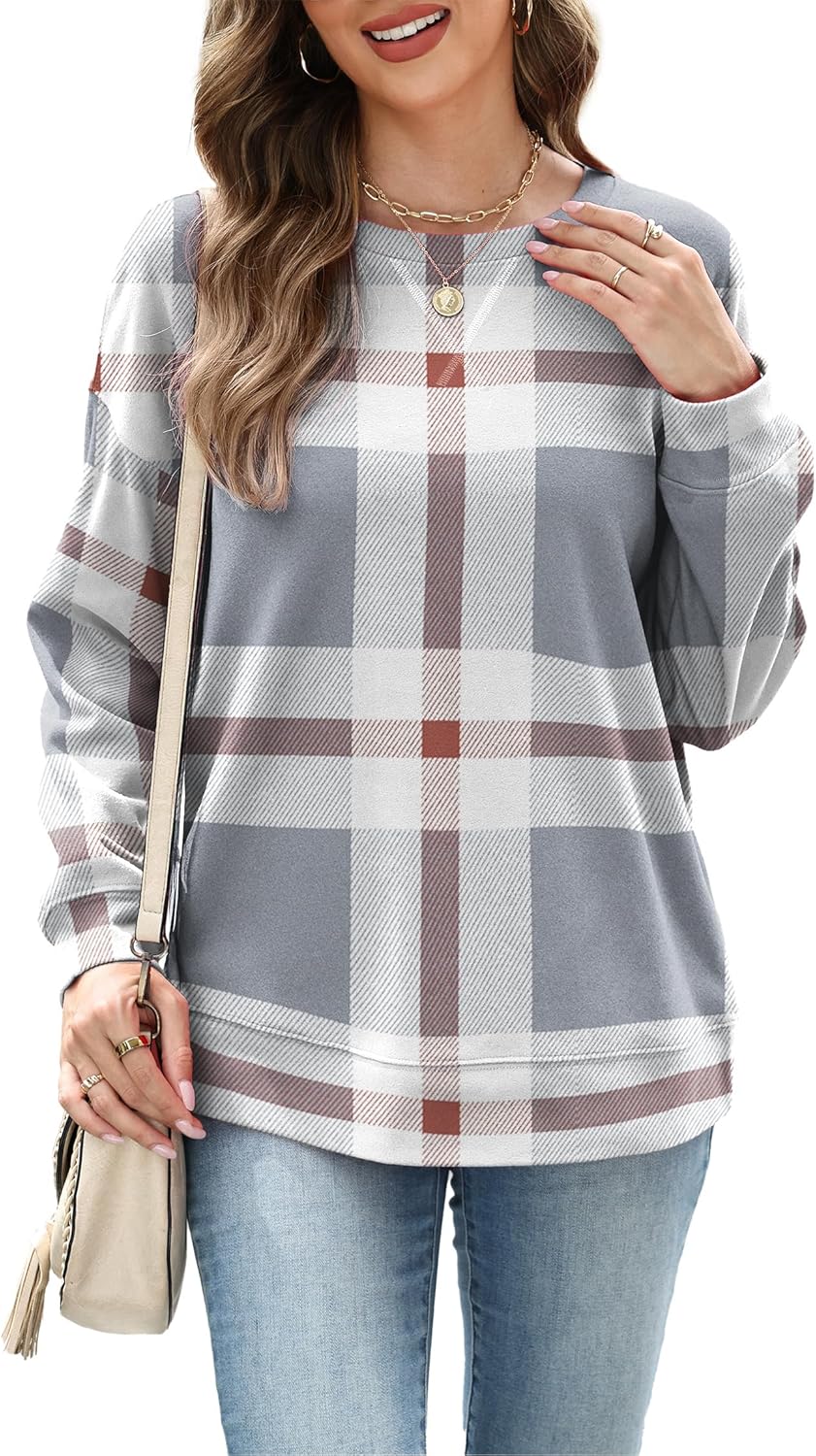 RUMIA Women's Crew Neck Sweatshirt Loose Pullover Long Sleeve Shirts Soft Tops for Women Fall Clothes 2025