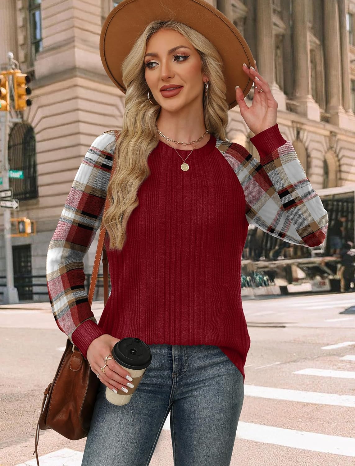 WIHOLL Long Sleeve Shirts for Women Lightweight Sweaters Fall Outfits 2025 Color Block Winter Clothing Dressy Casual Soft