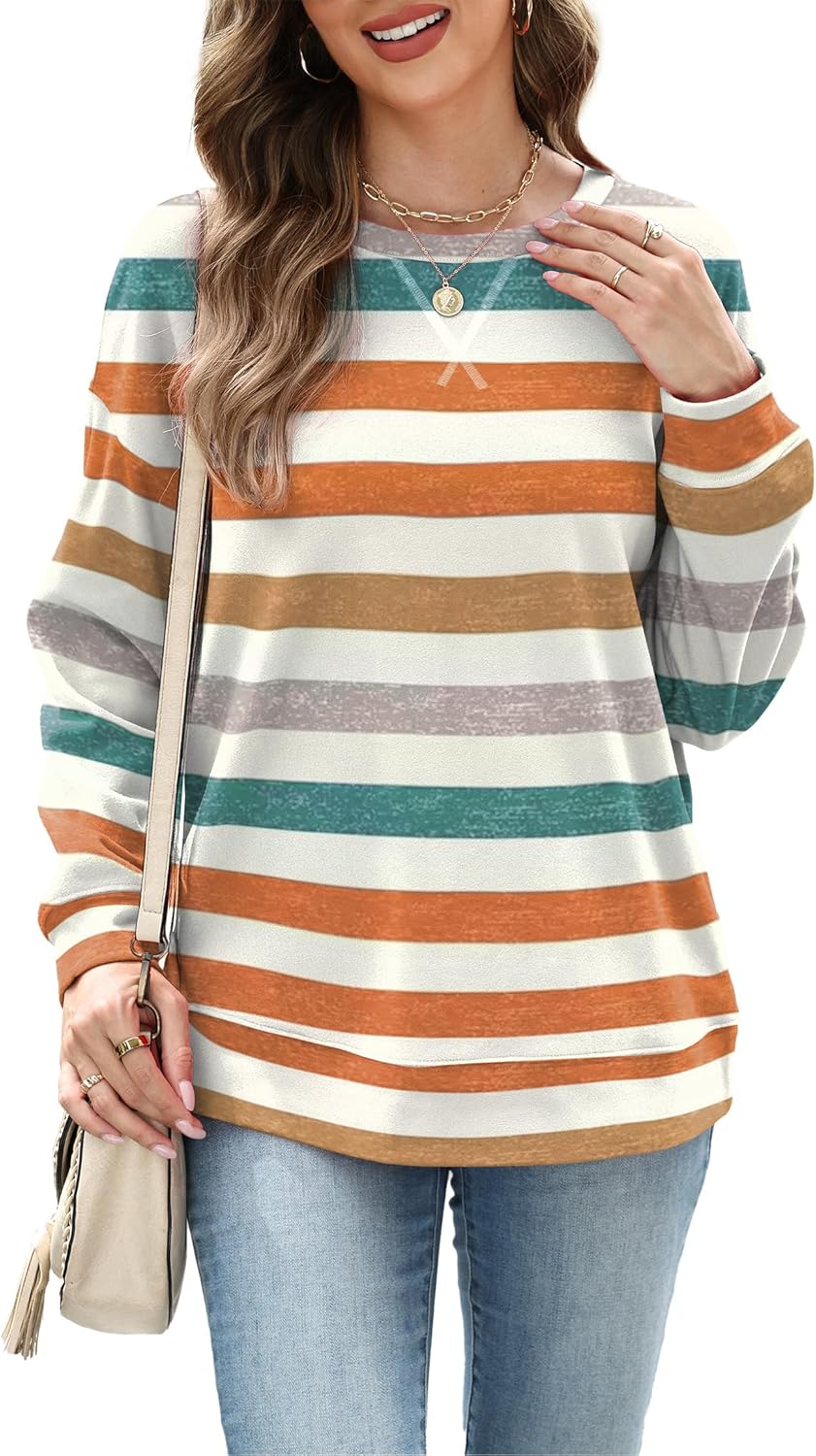 RUMIA Women's Crew Neck Sweatshirt Loose Pullover Long Sleeve Shirts Soft Tops for Women Fall Clothes 2025