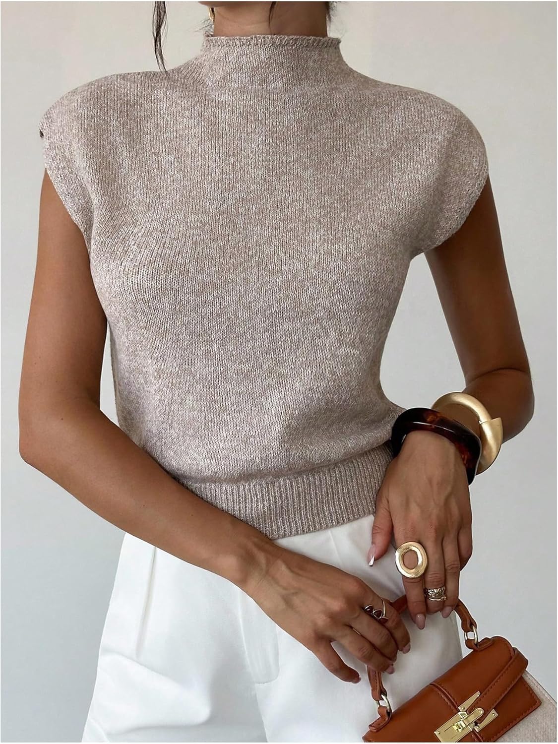 Milumia Women's Cap Sleeve Sweater Vest Mock Neck Sleeveless Casual Dressy Tops Knitwear