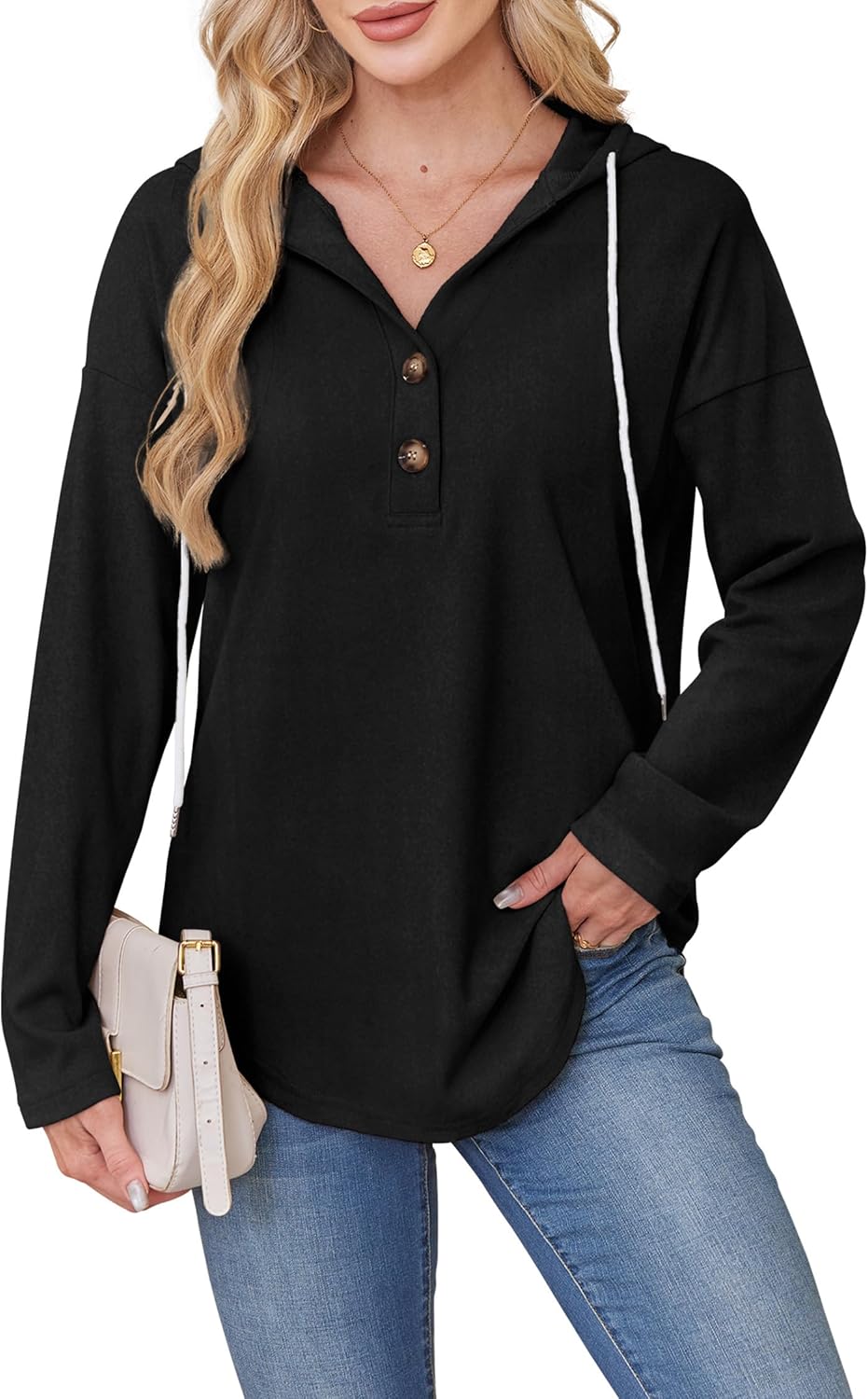 RUMIA Womens Tops V Neck Button Sweatshirt for Women Pullover Long Sleeve Shirts Fall Outfits 2025 Loose Fit S-3XL